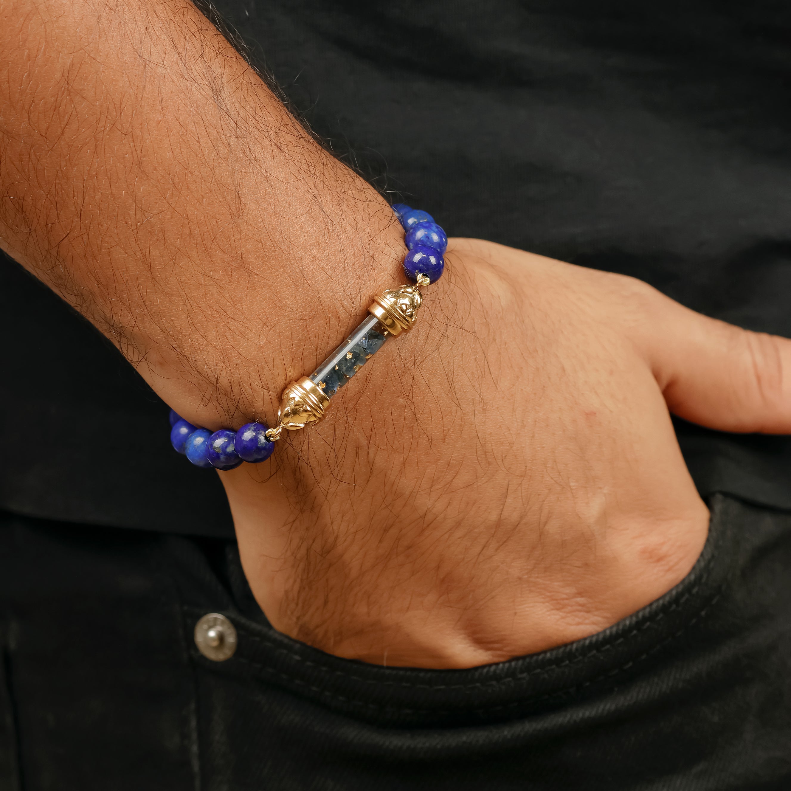 Bracelet en Lapis-Lazuli et Amulette Sacrée en Saphir AAA – Sérénité et Équilibre