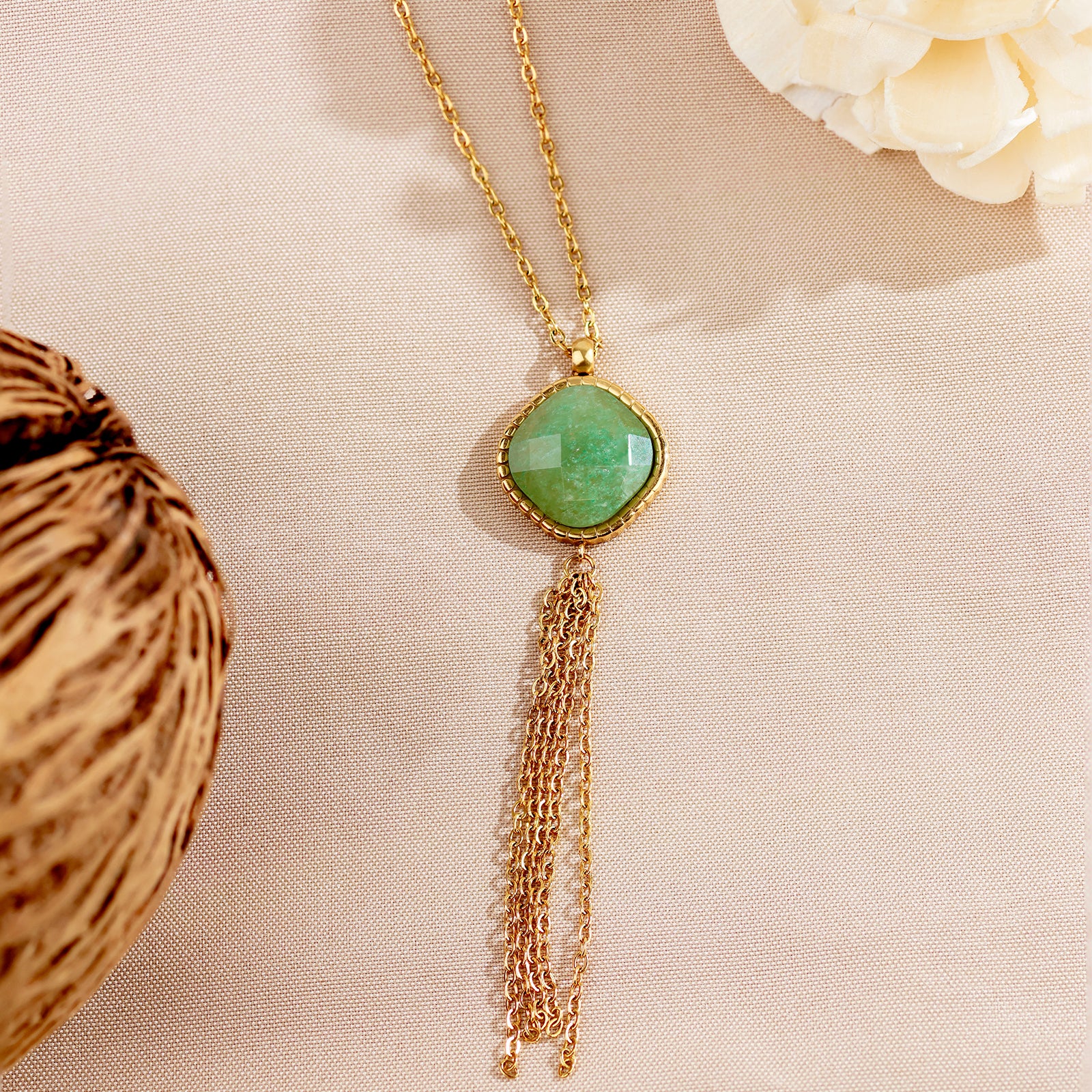 Collier Ondine – Aventurine & Chaines dorées
