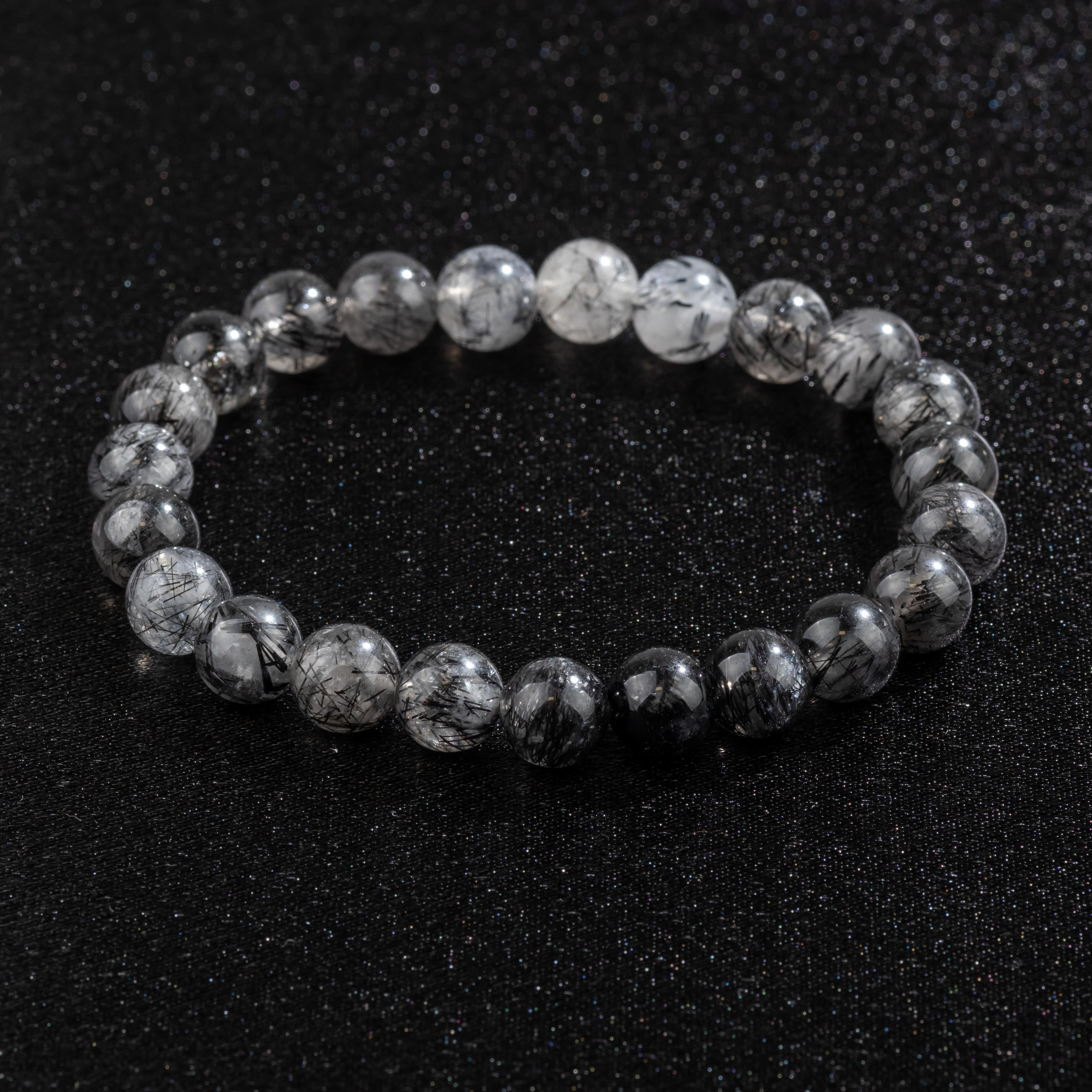 Bracelet en Quartz Rutile noir naturel - Qualité A (boules 8mm)