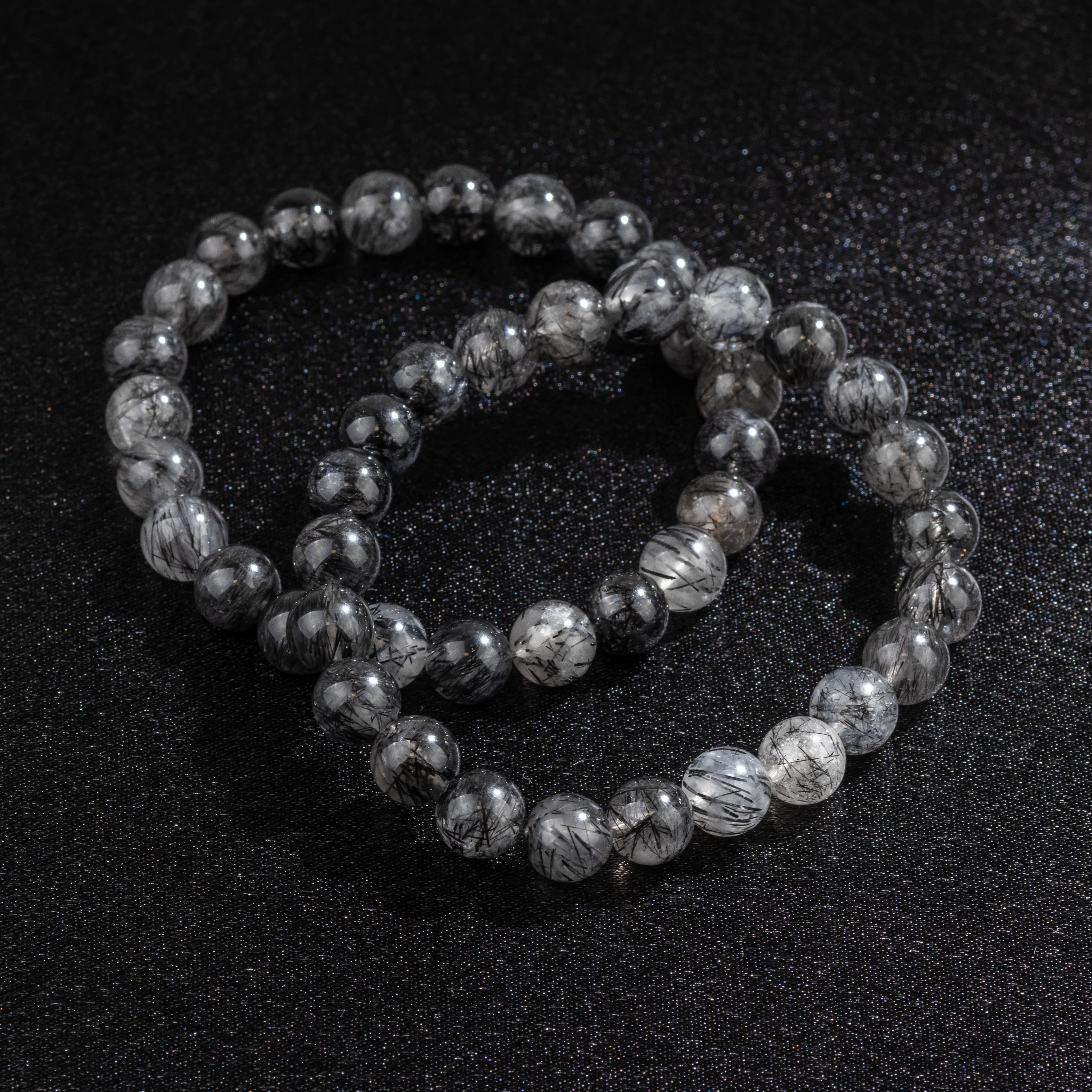 Bracelet en Quartz Rutile noir naturel - Qualité A (boules 8mm)
