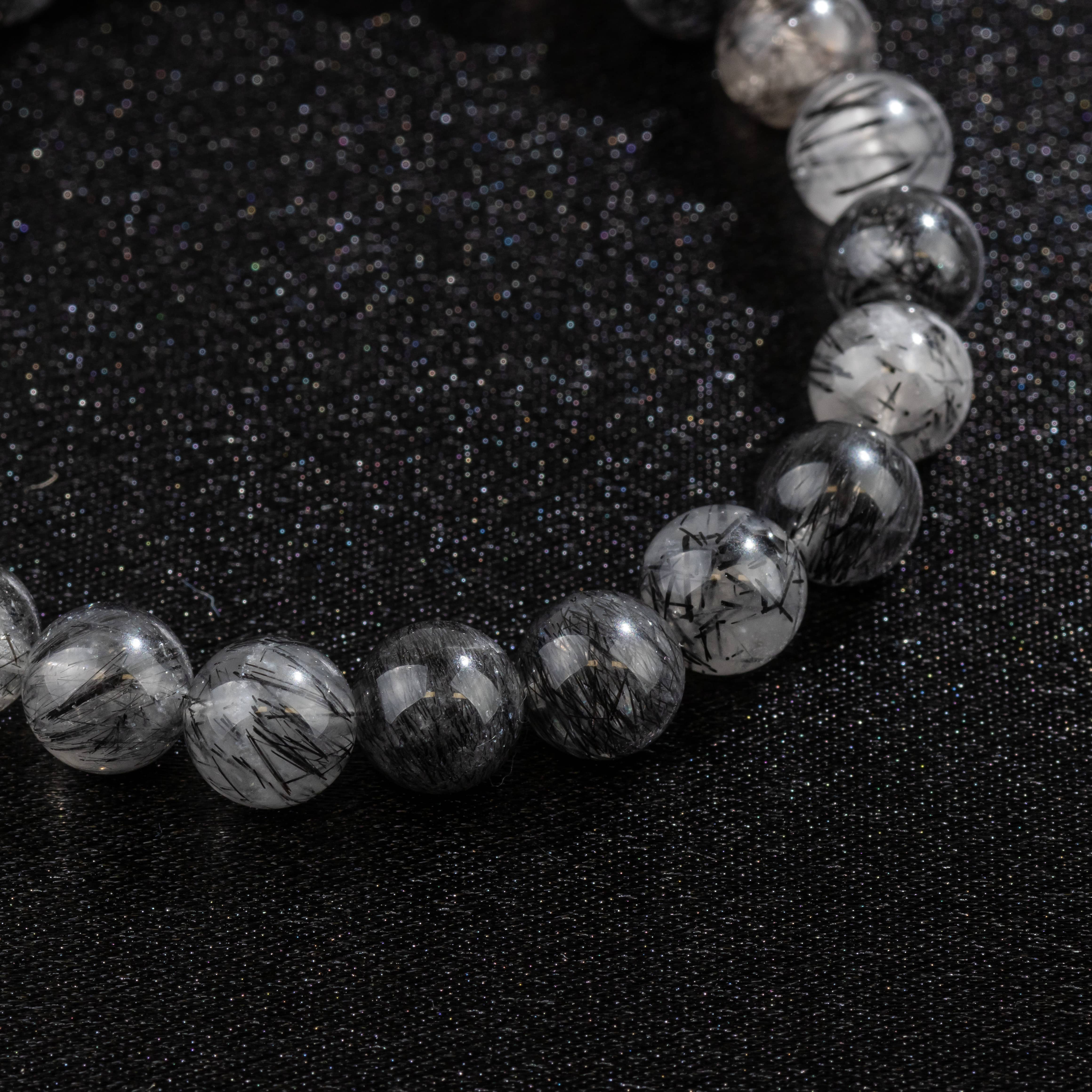 Bracelet en Quartz Rutile noir naturel - Qualité A (boules 8mm)