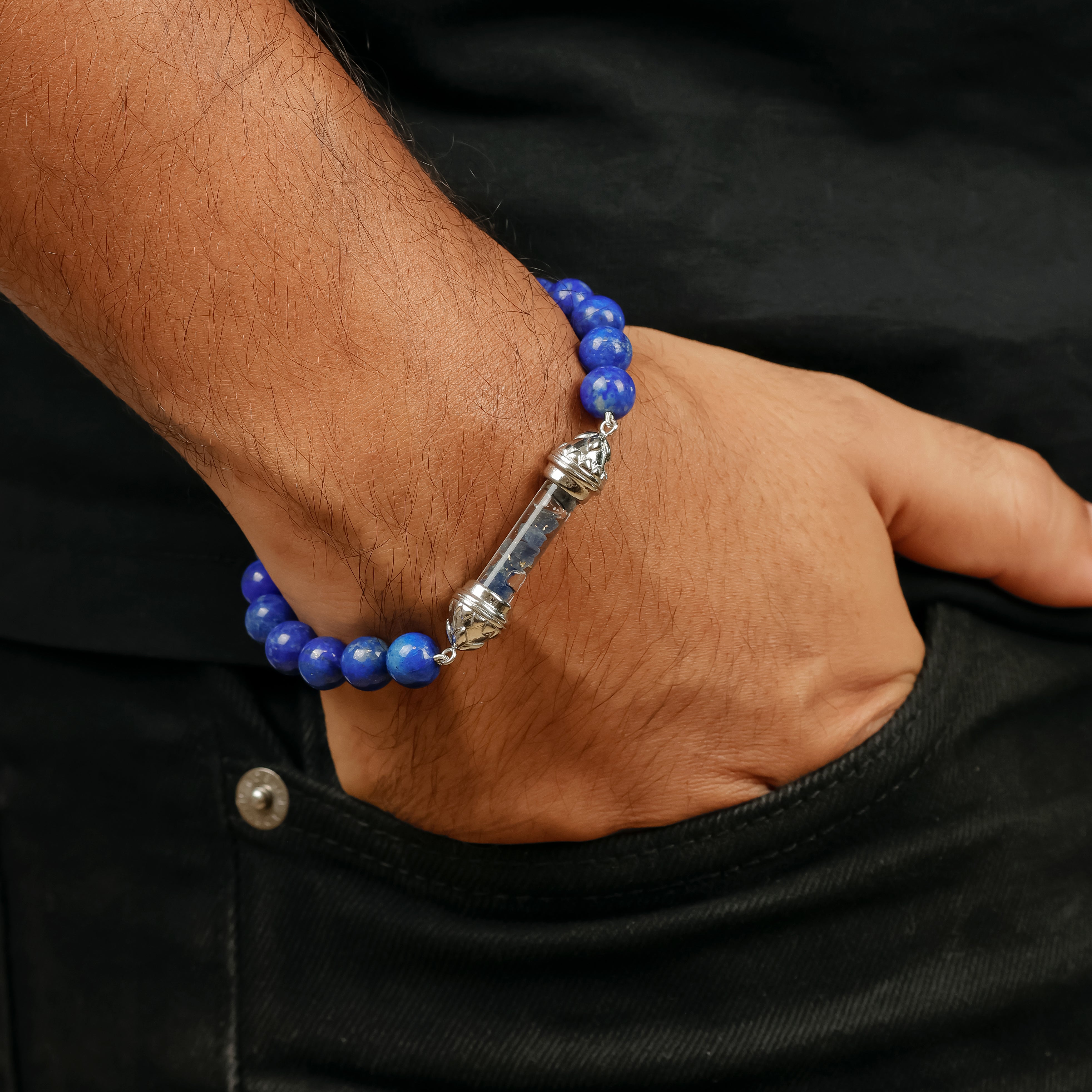 Bracelet en Lapis-Lazuli et Amulette Sacrée en Saphir - Sérénité et Équilibre