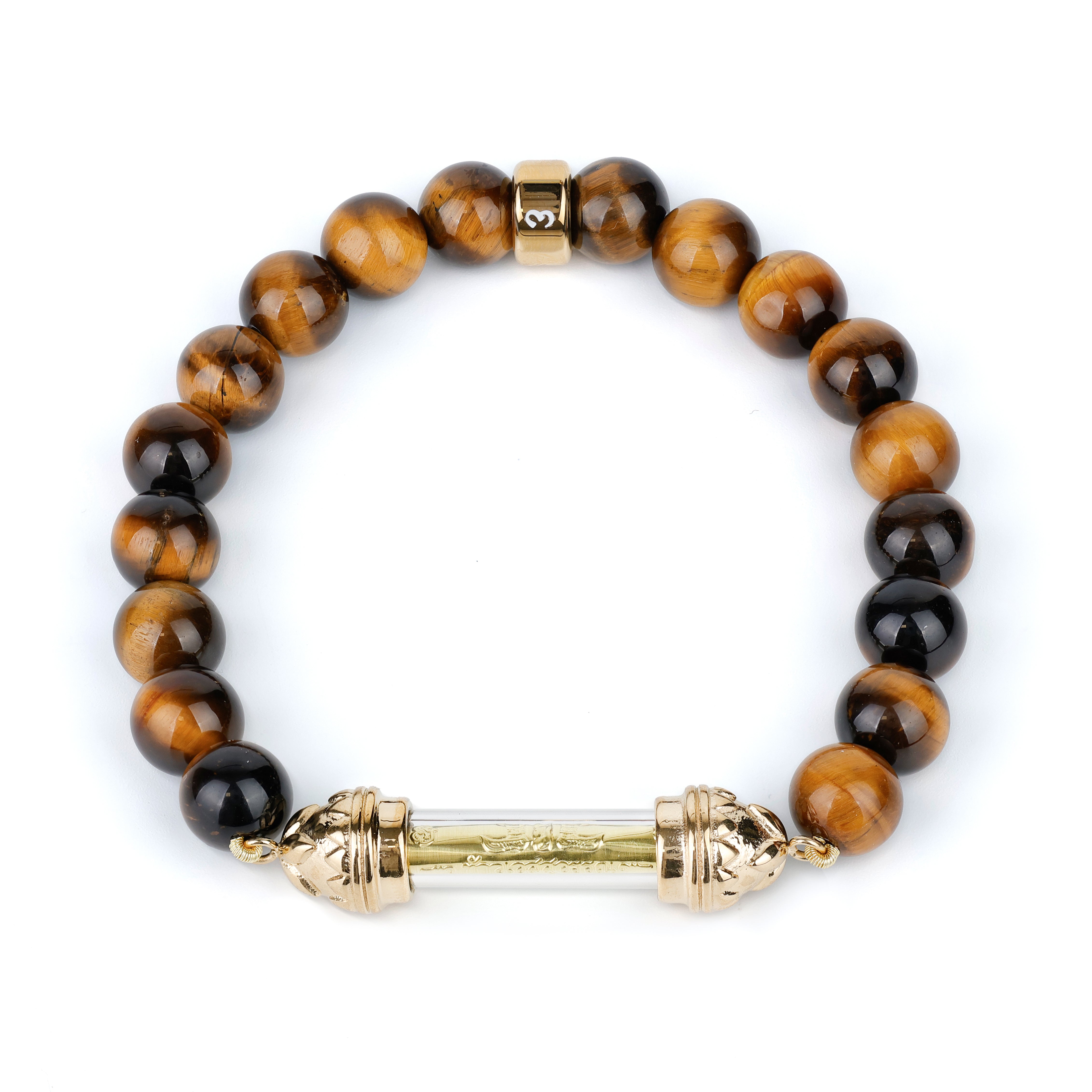 Bracelet en Œil de tigre et Amulette Sacrée Takrut en Or - Attirer la chance