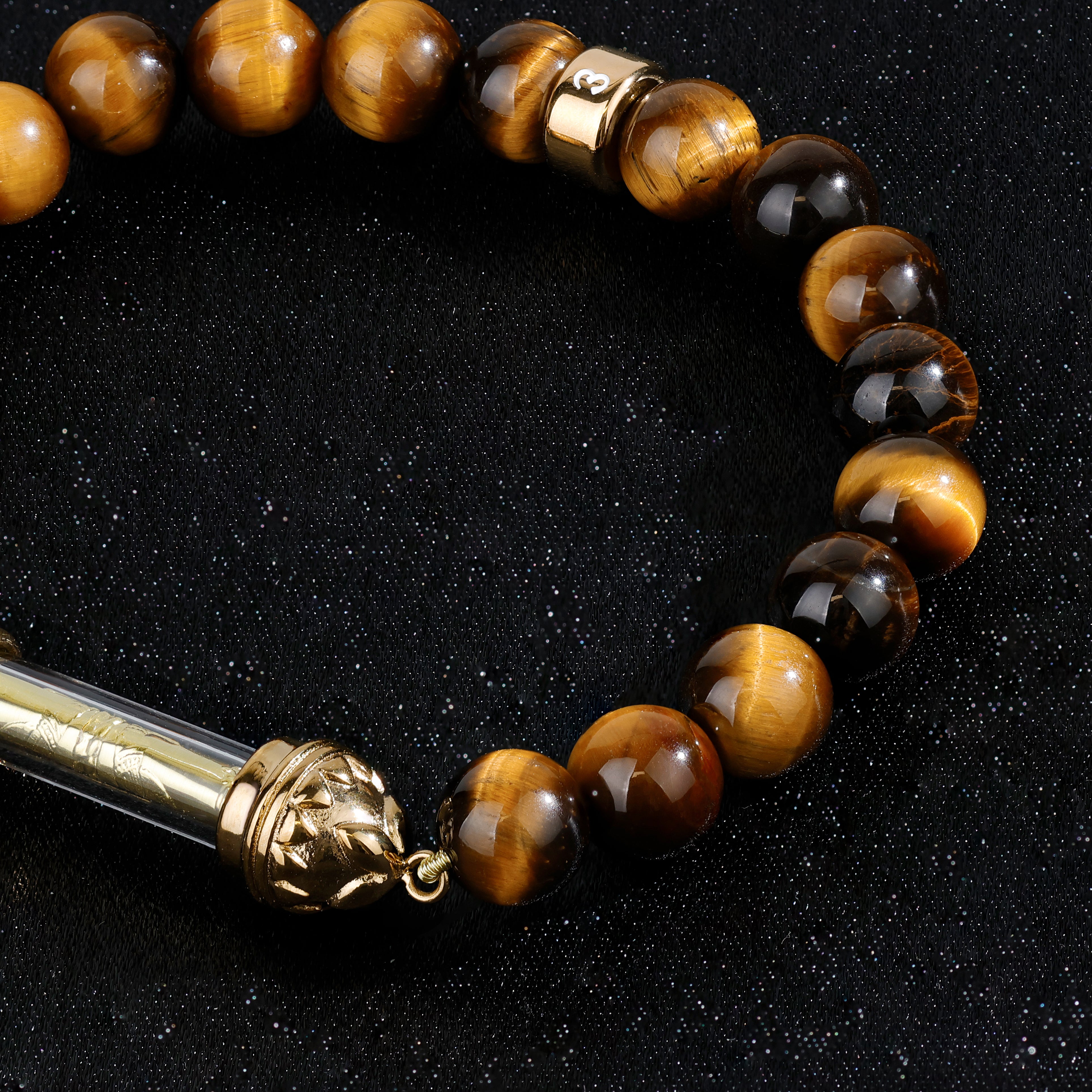 Bracelet en Œil de tigre et Amulette Sacrée Takrut en Or - Attirer la chance