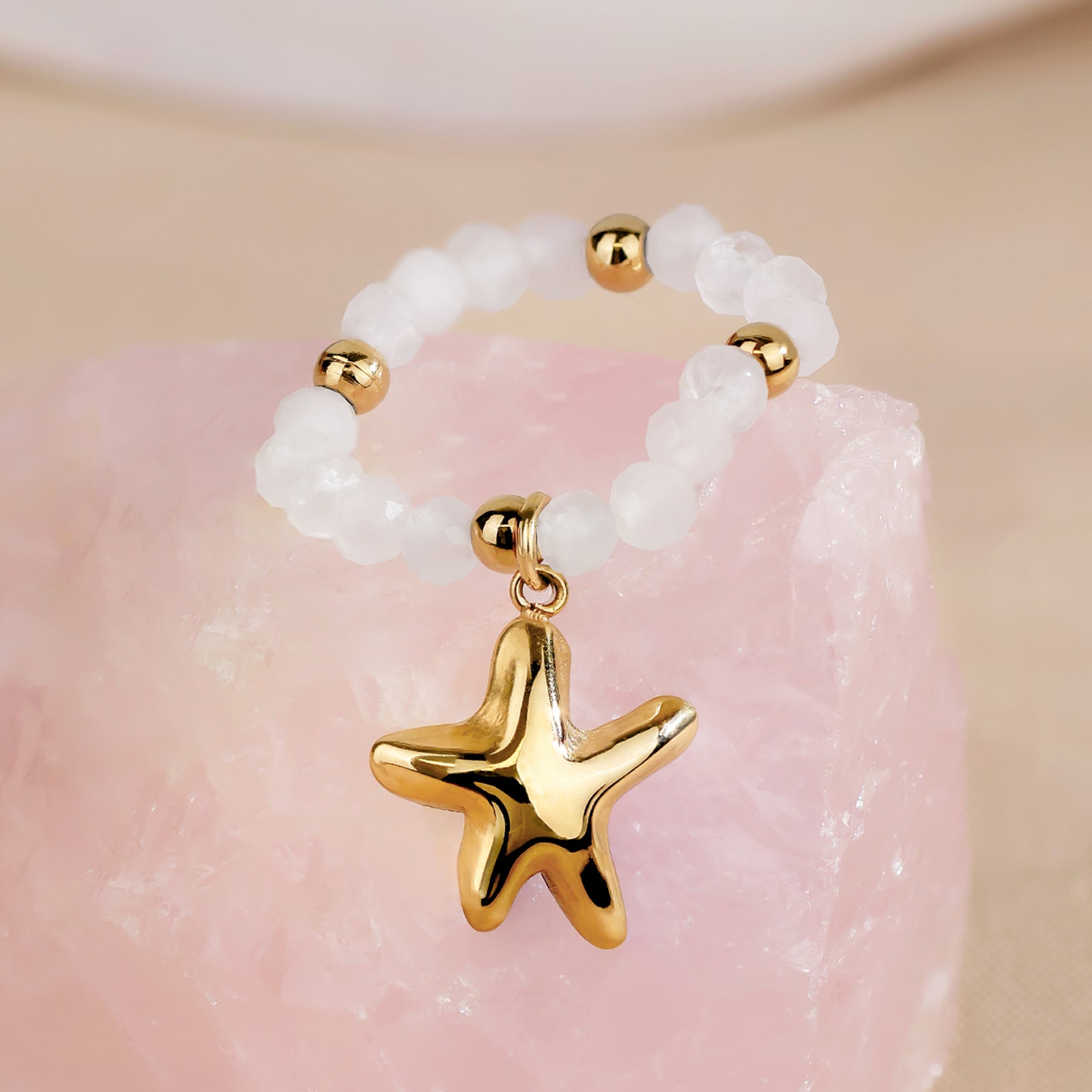 Bague Sirena – Quartz rose & étoile dorée