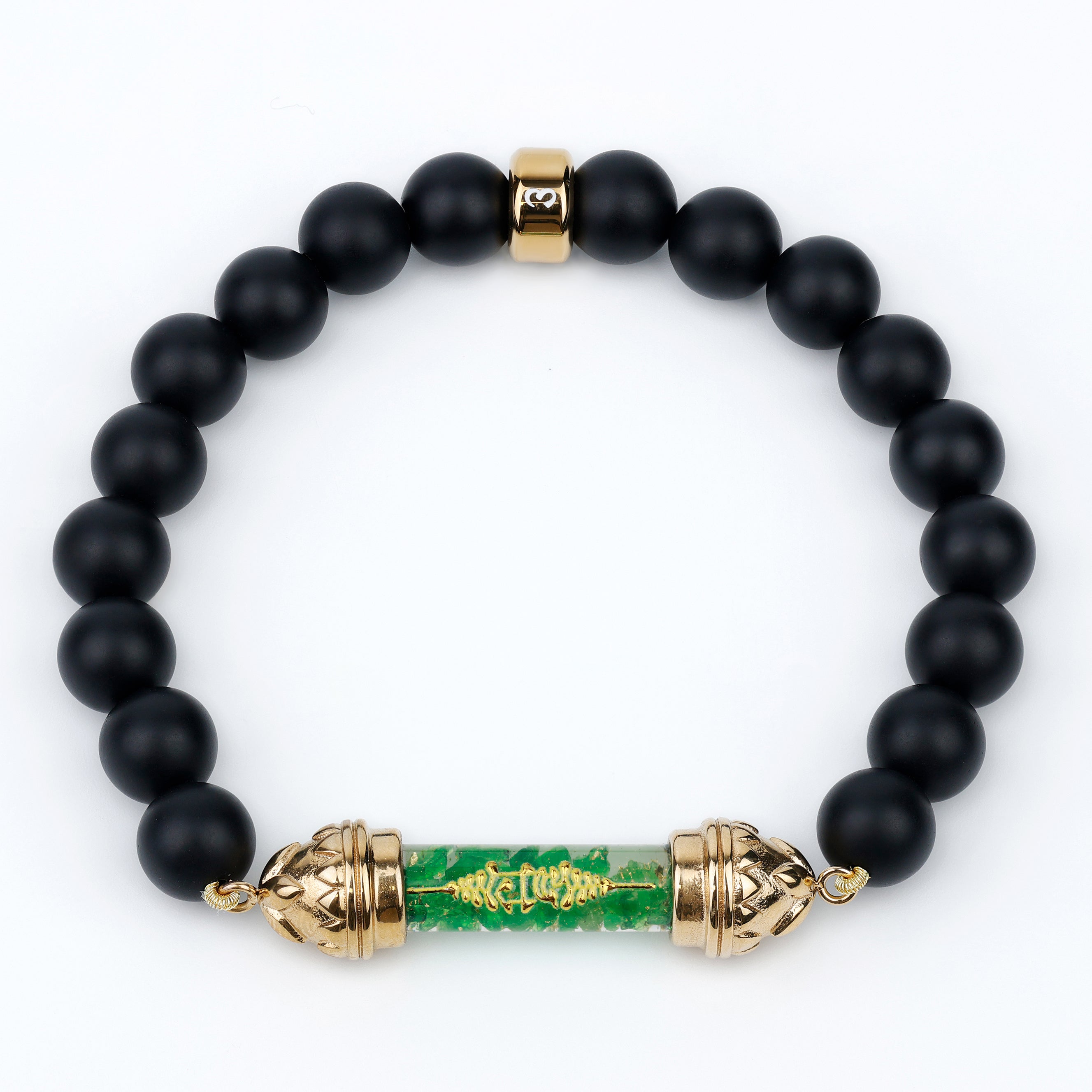 Bracelet en Onyx et Amulette Sacrée en Tsavorite - Force et Protection