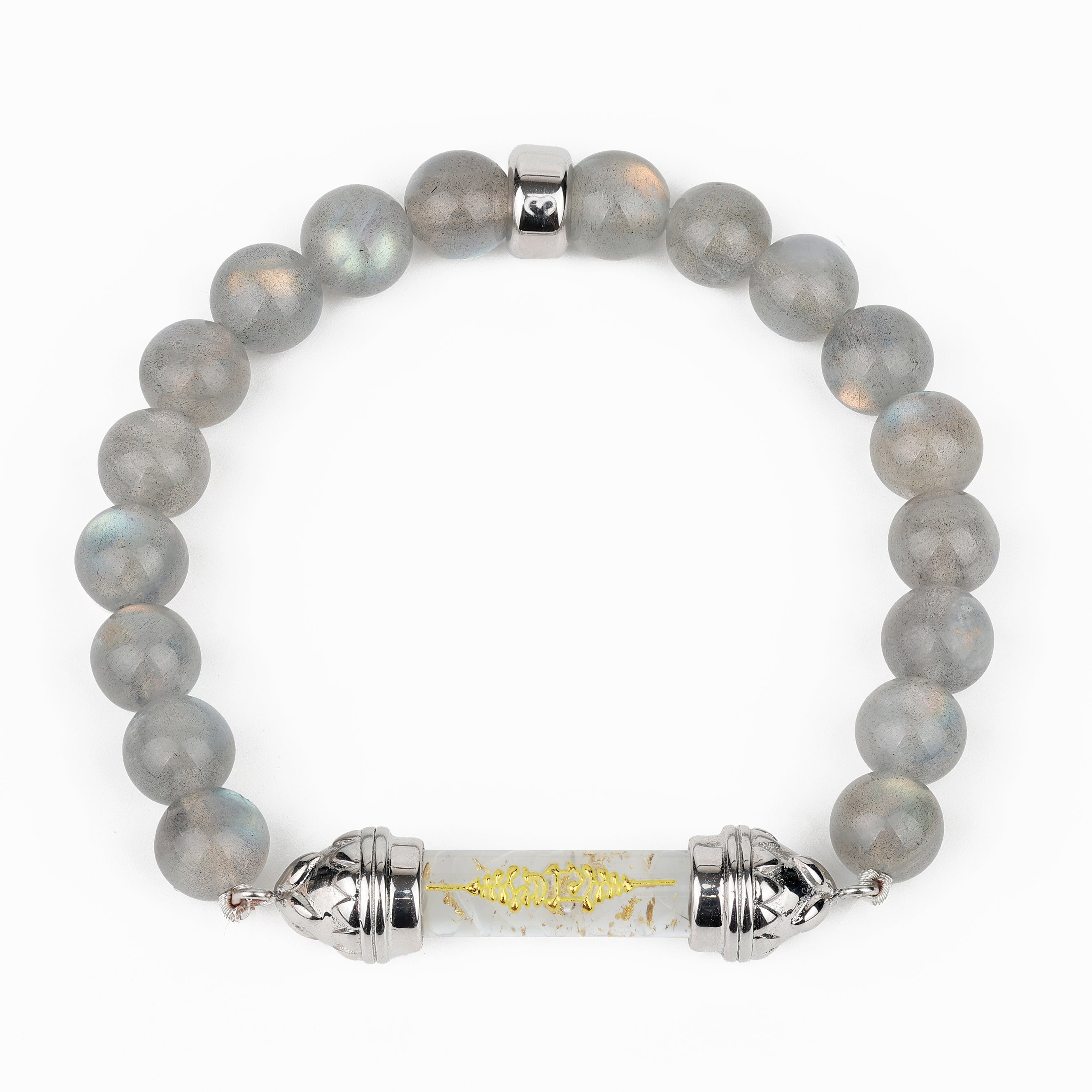 Bracelet en Labradorite et Quartz Clair avec Amulette Sacrée Argentée AAA – Clarté & Force Intérieure