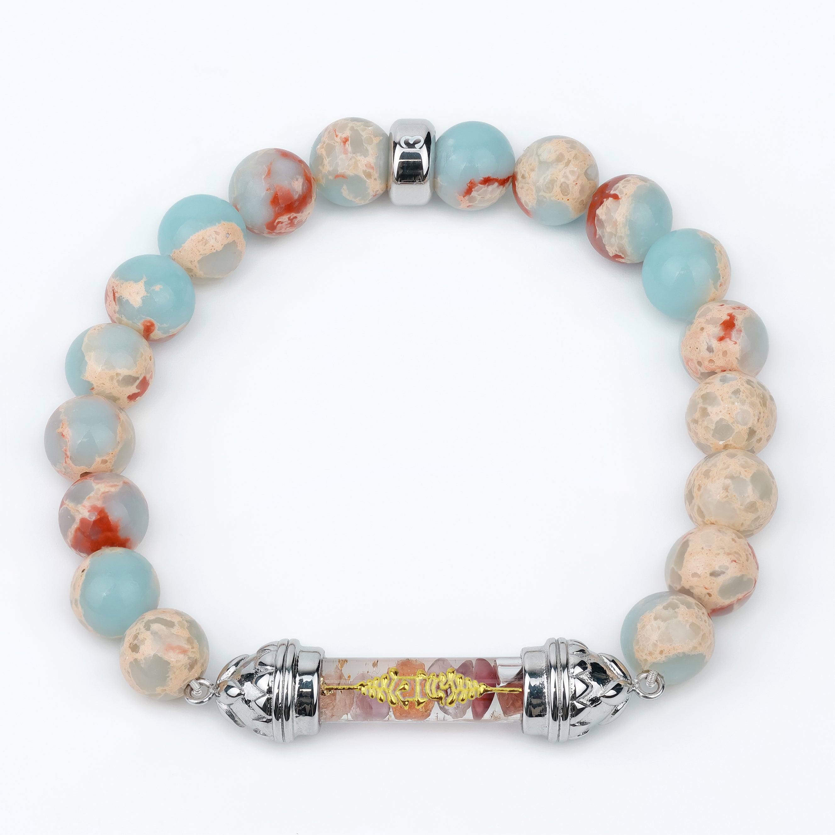 Bracelet en Shoushan Jasper et Amulette Sacrée en Spinelle - Stabilité émotionnelle et créativité