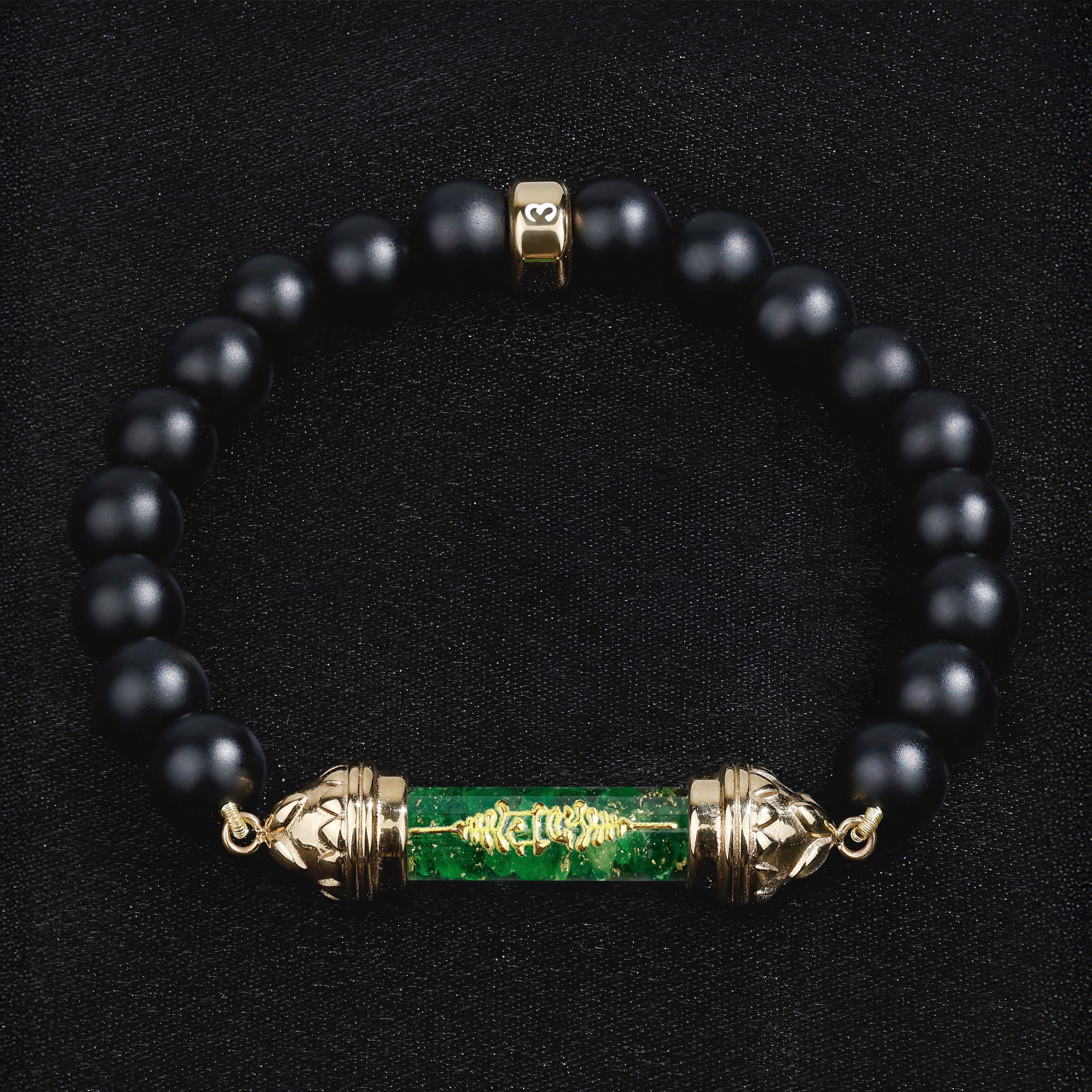Bracelet en Onyx et Amulette Sacrée en Tsavorite - Force et Protection