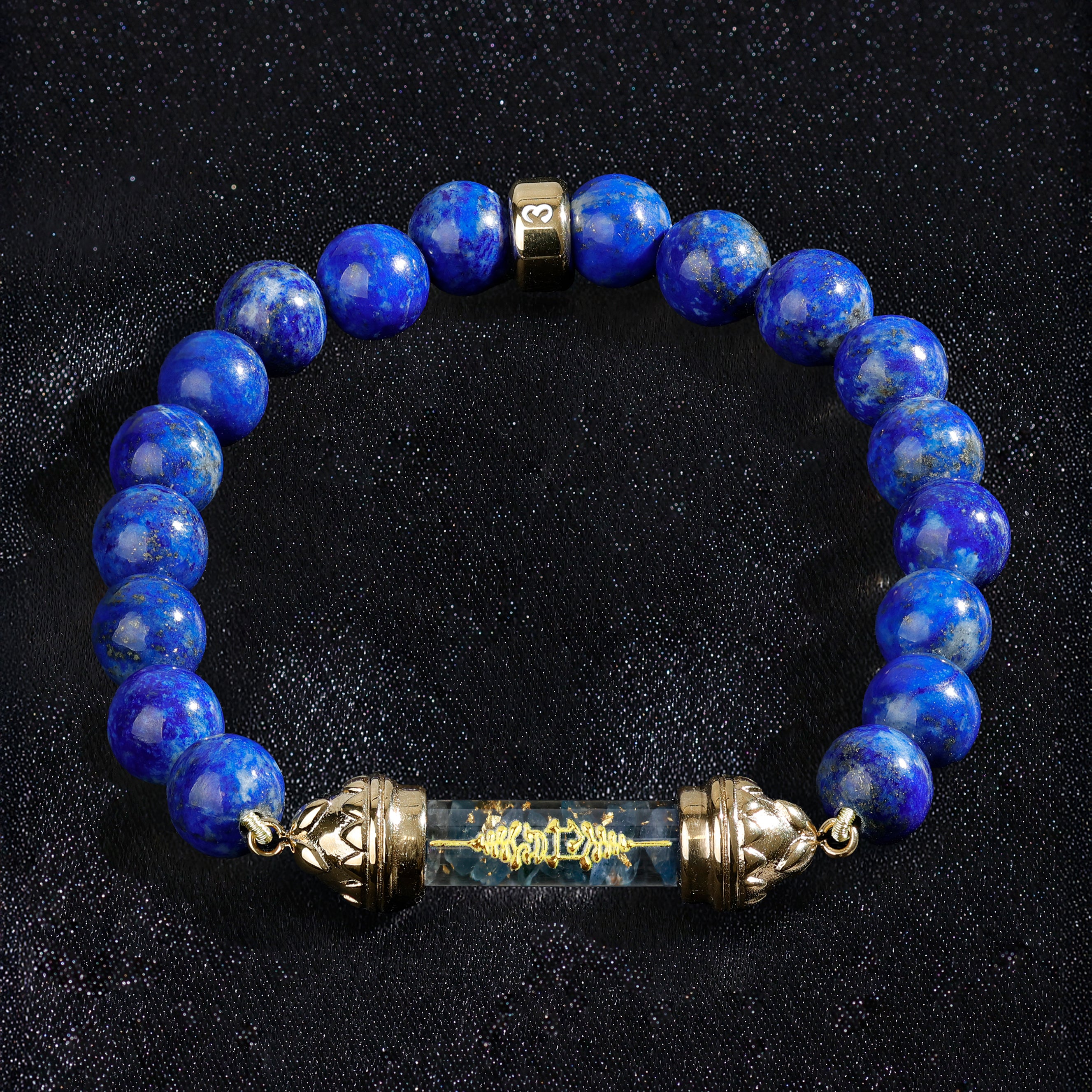 Bracelet en Lapis-Lazuli et Amulette Sacrée en Saphir AAA – Sérénité et Équilibre