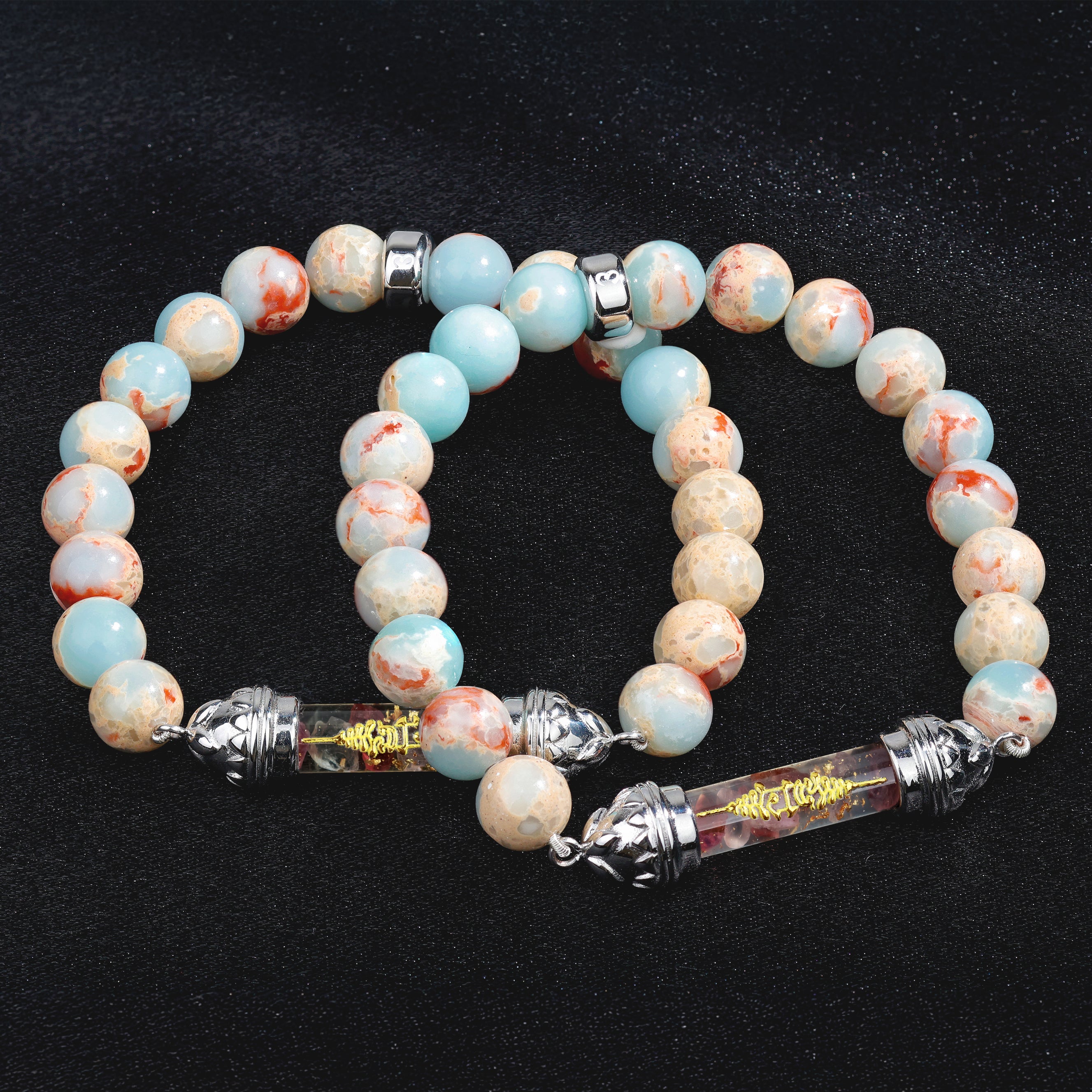 Bracelet en Shoushan Jasper et Amulette Sacrée en Spinelle - Stabilité émotionnelle et créativité