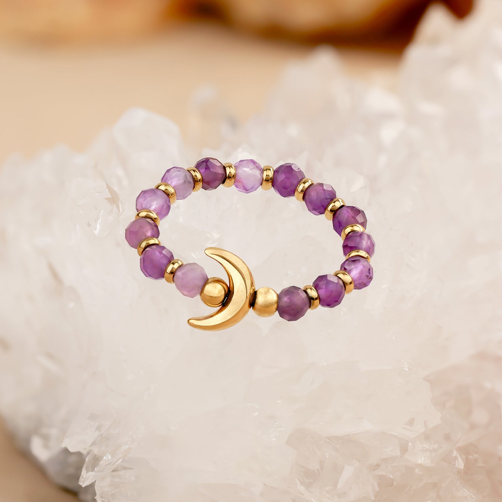 Bague Lunara — Améthyste & croissant doré