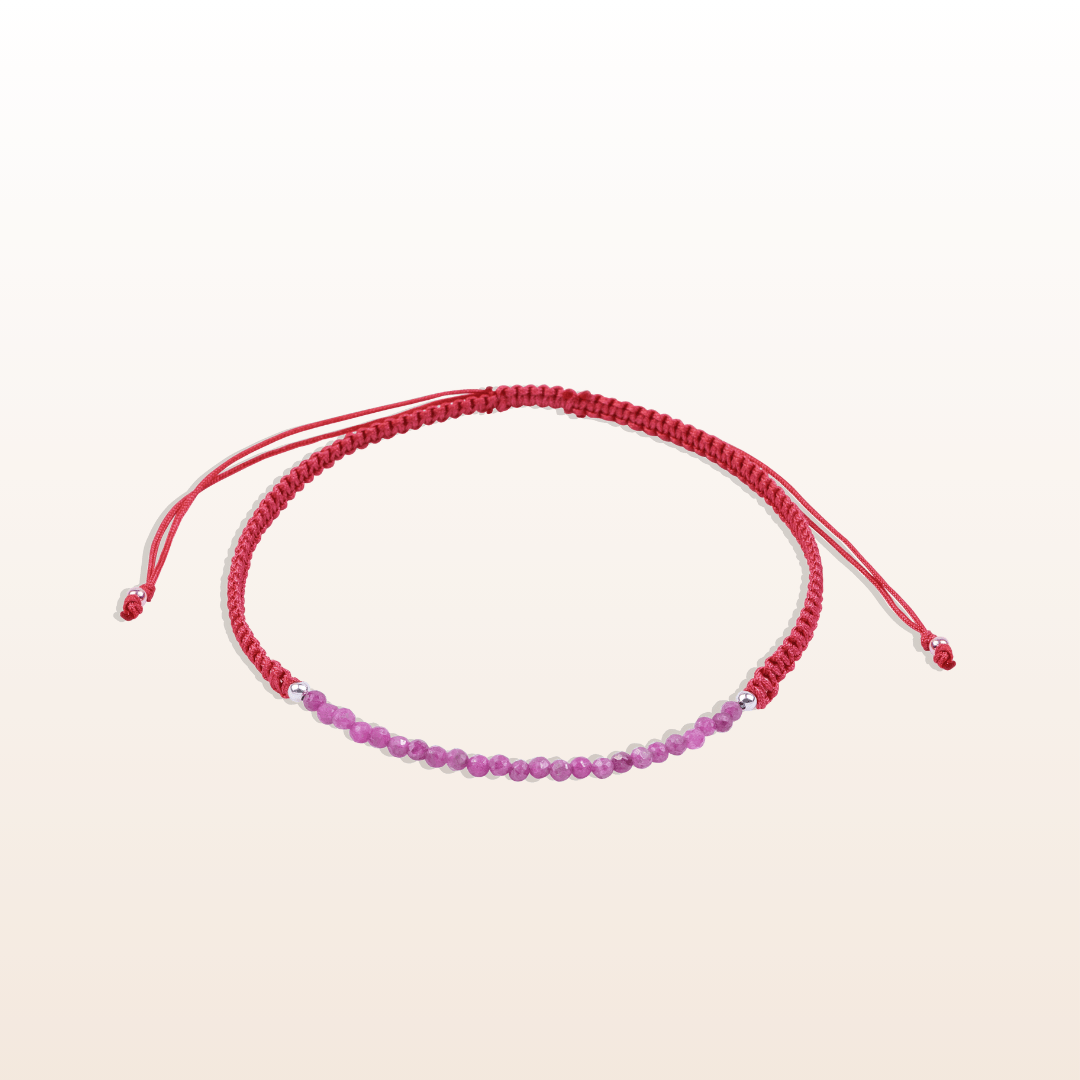 Bracelet tressé en Rubis naturel (boules 2mm) - Offre de Juillet