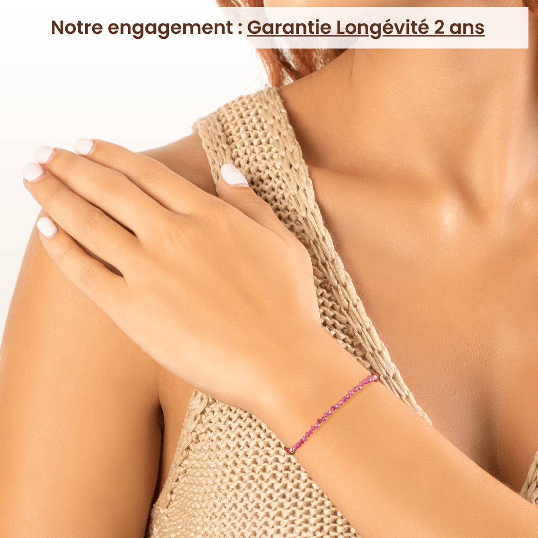 Bracelet tressé en Rubis naturel (boules 2mm) - Offre de Juillet