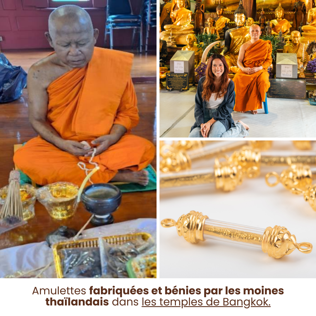 Bracelet en Œil de tigre et Amulette Sacrée Takrut en Or - Attirer la chance