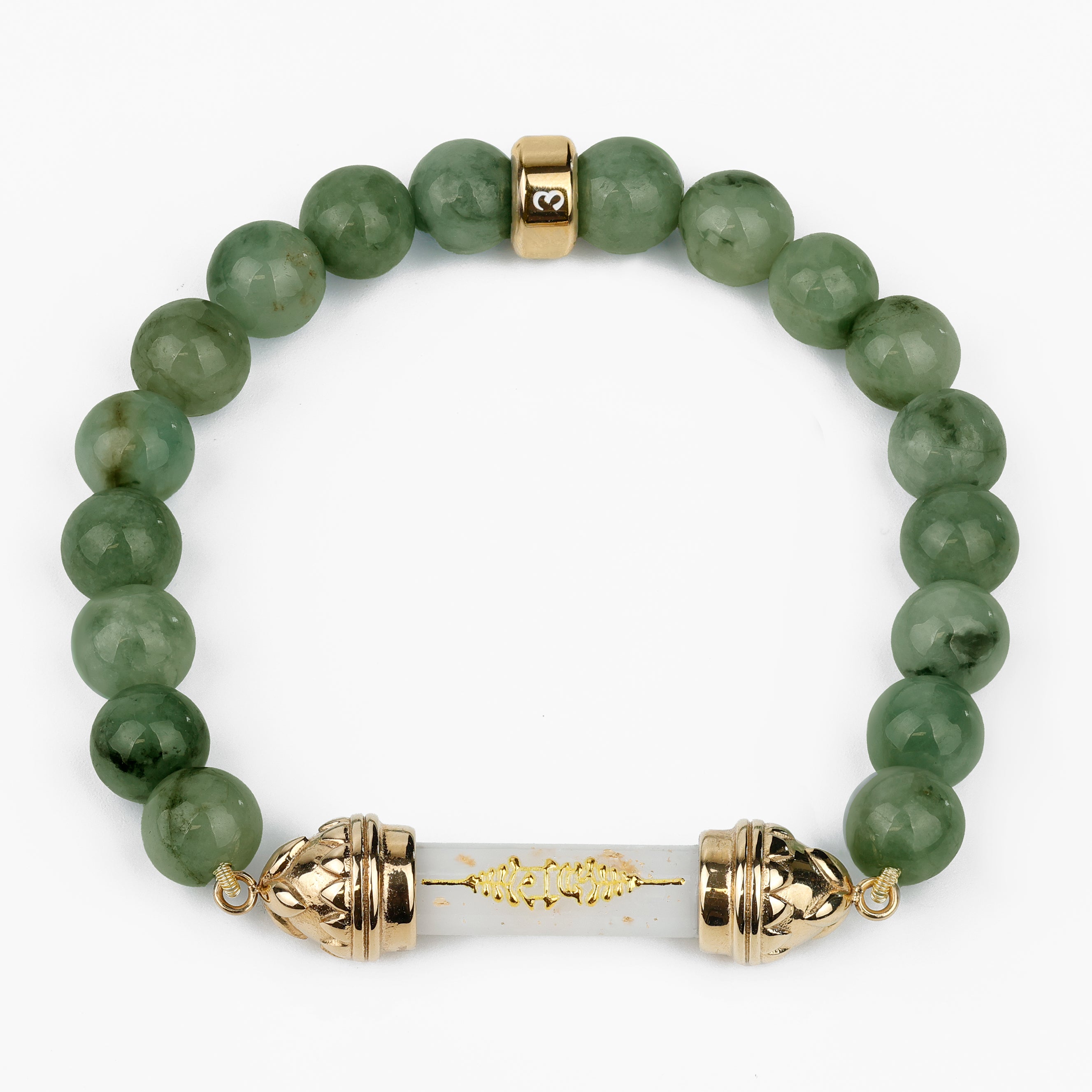 Bracelet en jade et Amulette sacrée Takrut en cire d'abeille - Prospérité et richesse