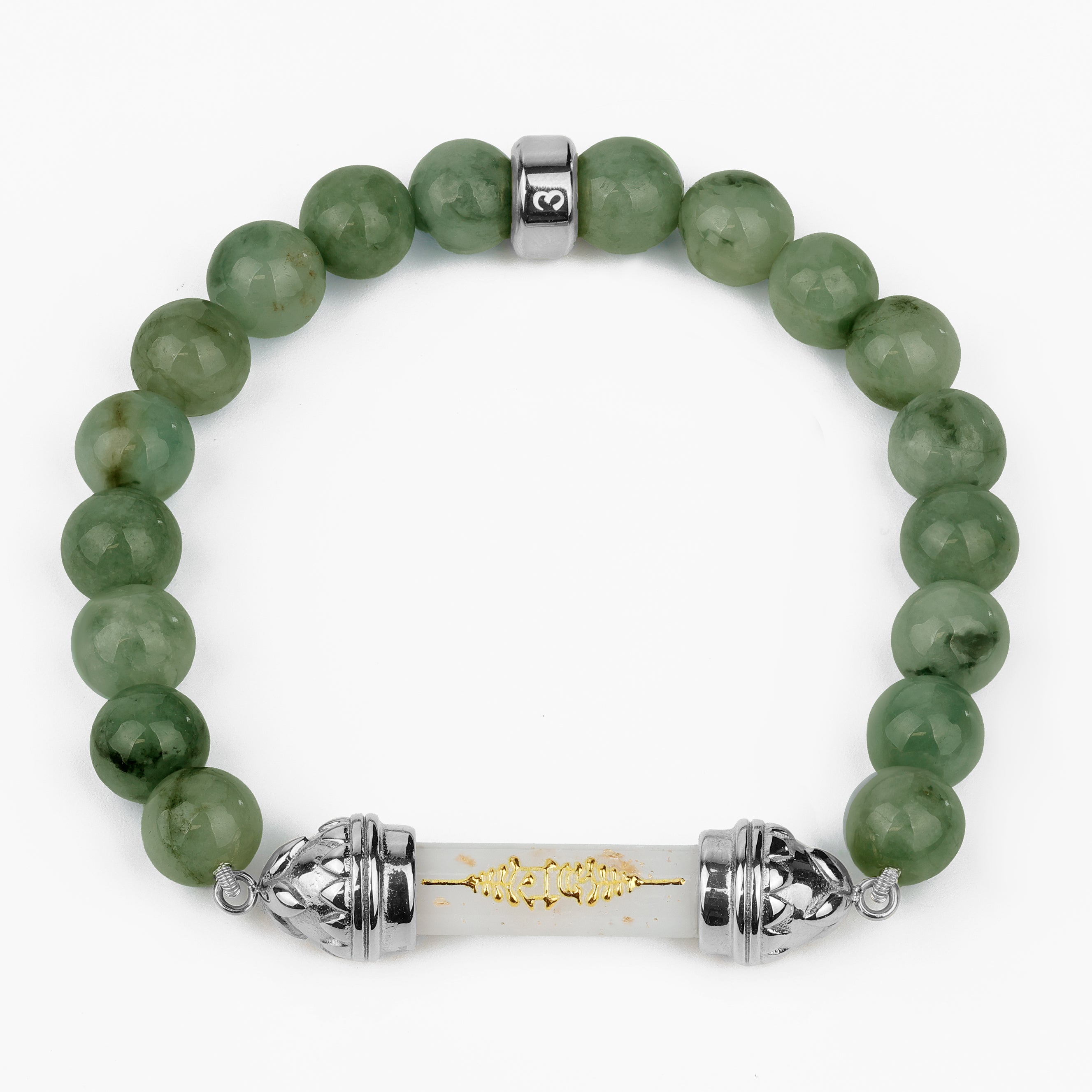 Bracelet en jade et Amulette sacrée Takrut en cire d'abeille - Prospérité et richesse