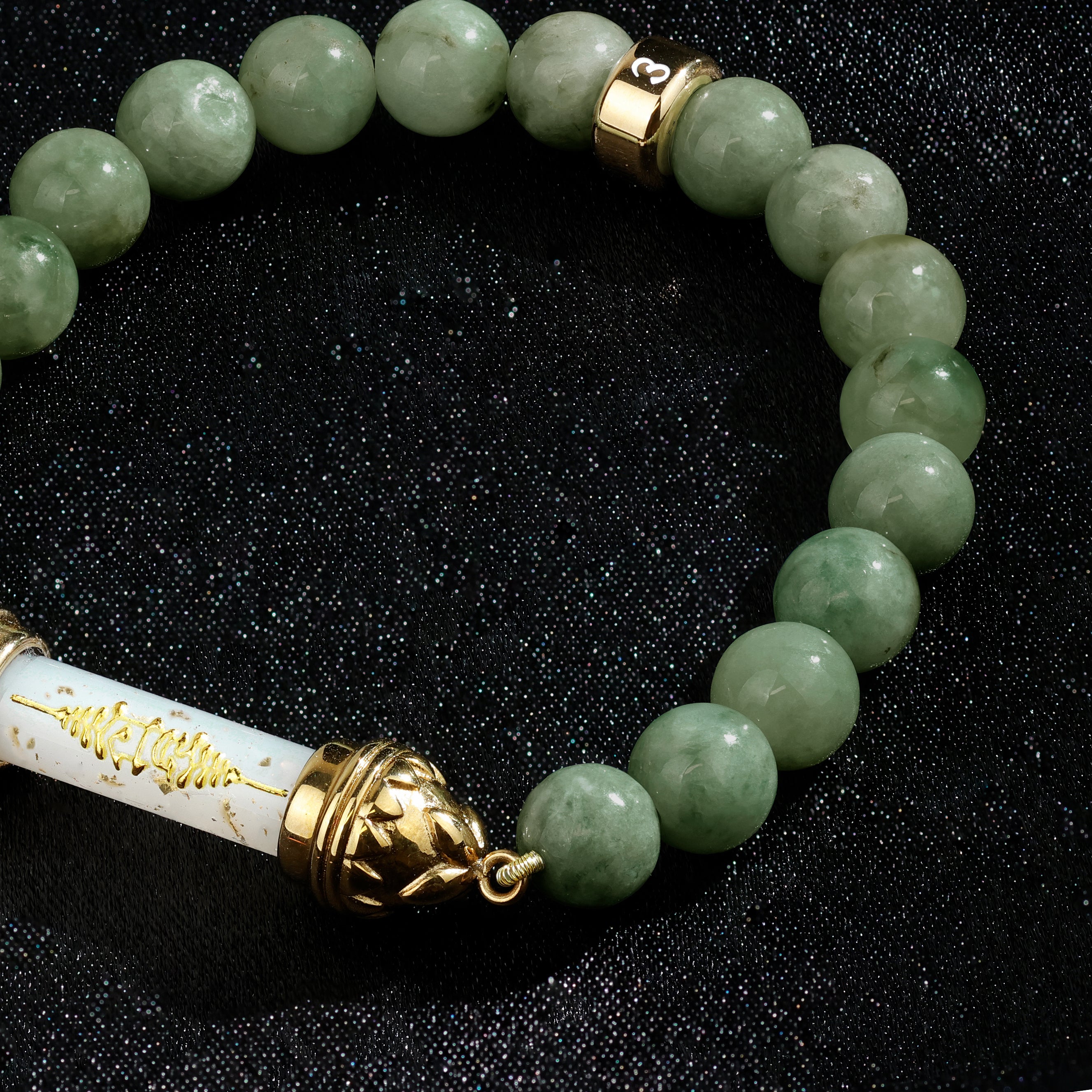 Bracelet en jade et Amulette sacrée Takrut en cire d'abeille - Prospérité et richesse