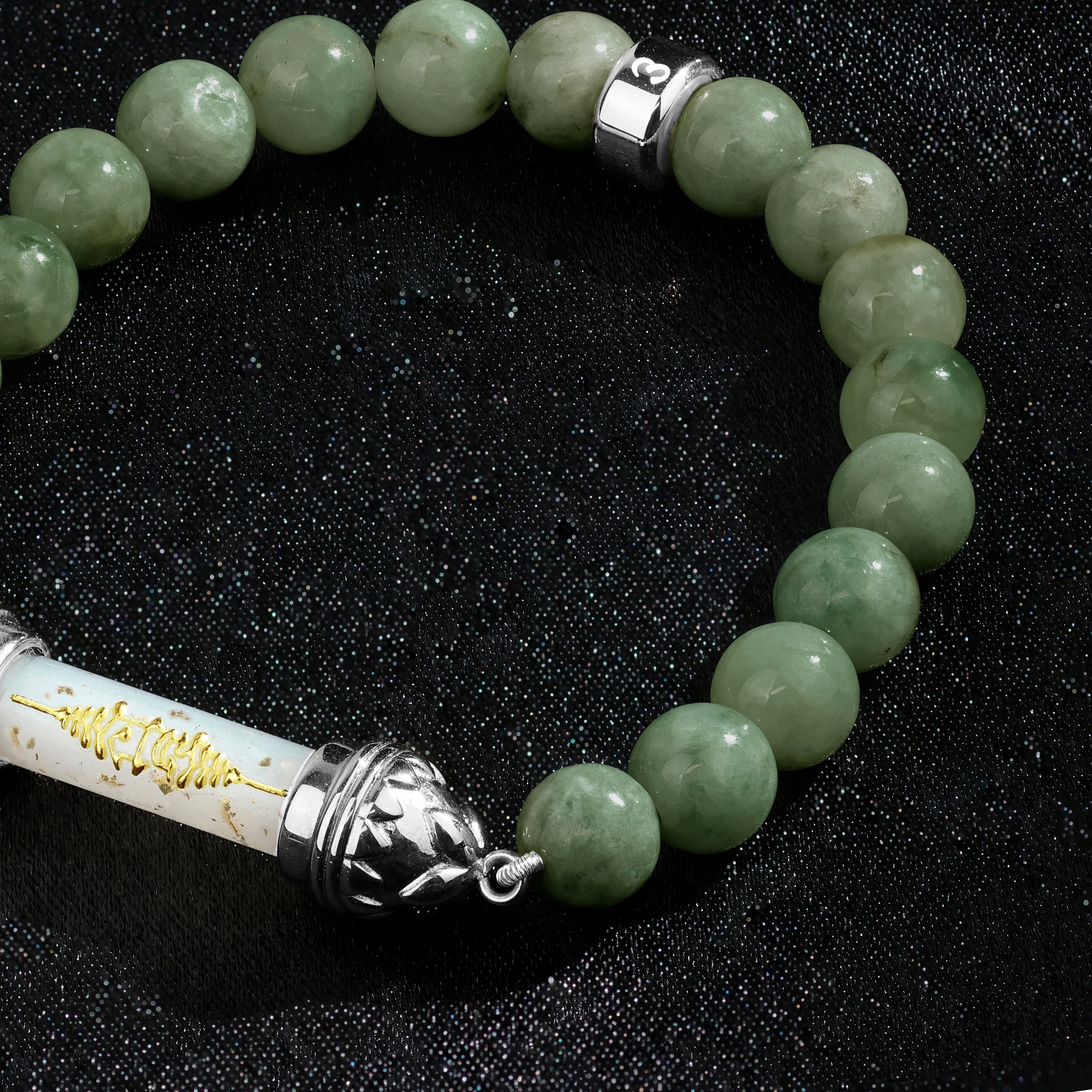 Bracelet en jade et Amulette sacrée Takrut en cire d'abeille - Prospérité et richesse