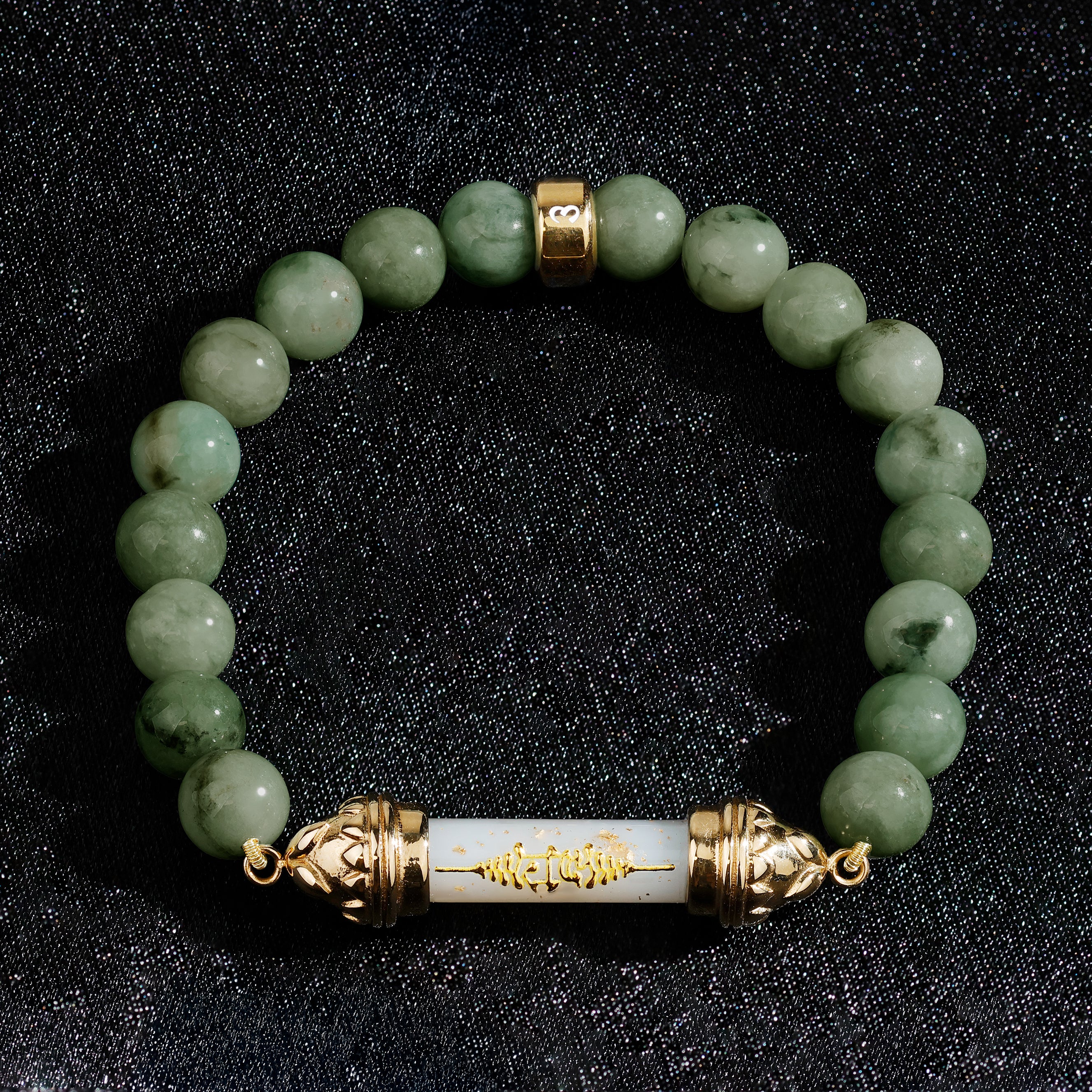 Bracelet en jade et Amulette sacrée Takrut en cire d'abeille - Prospérité et richesse