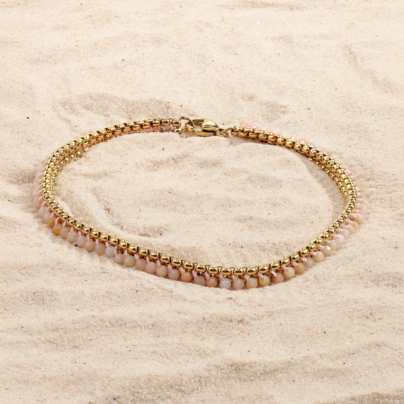 Bracelet Indra Quartz – Quartz rose tressé & dorure 18K