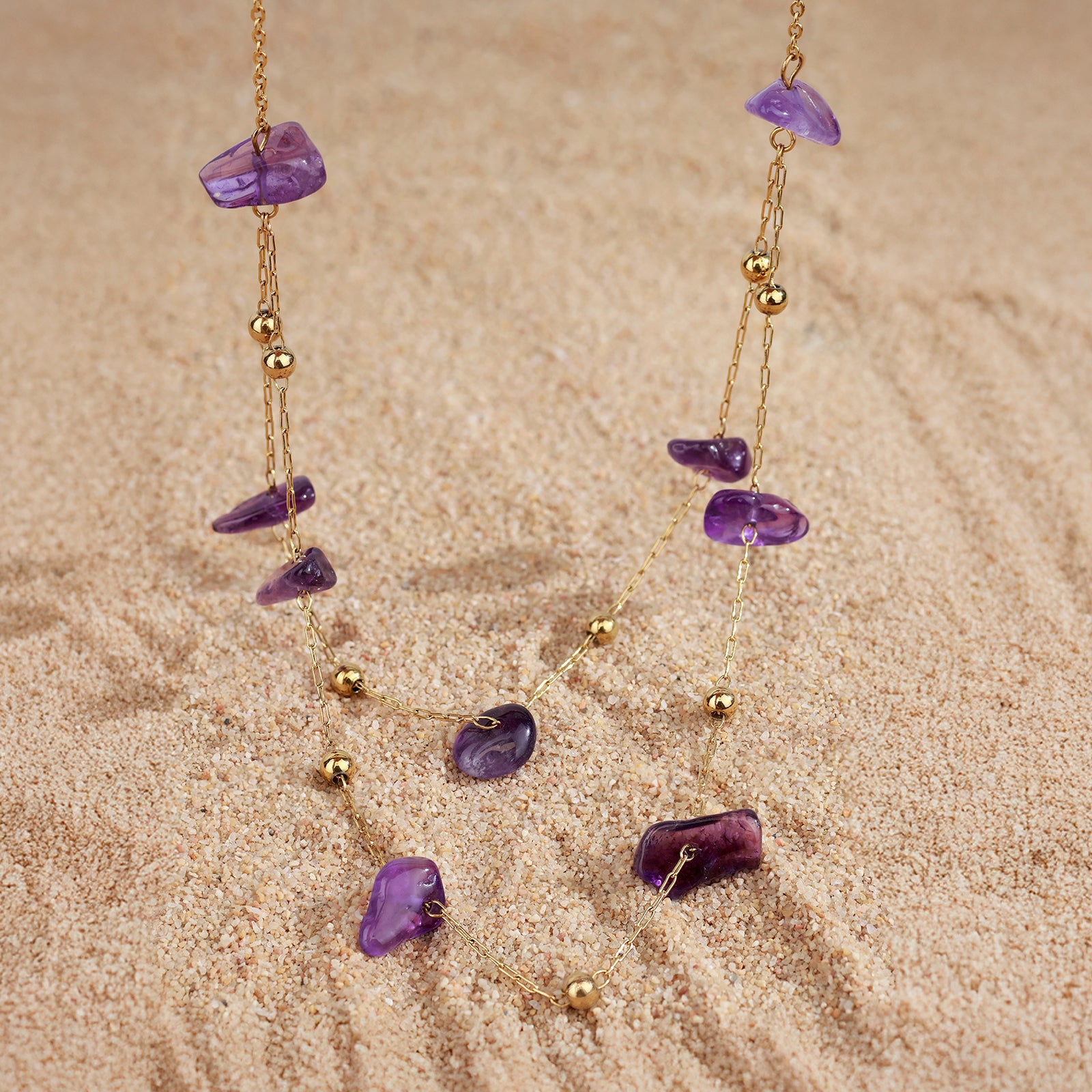 Collier Astra — Améthyste & double chaîne dorée