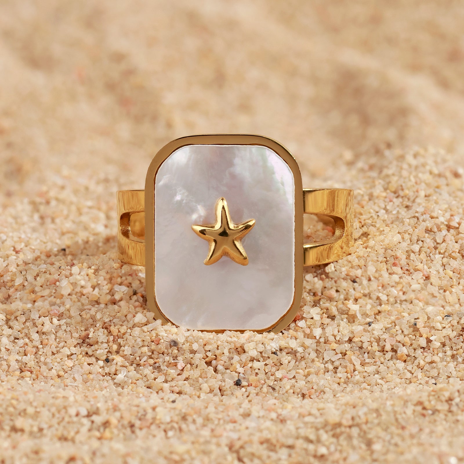 Bague Luna Mare – Feuille de nacre & étoile dorée