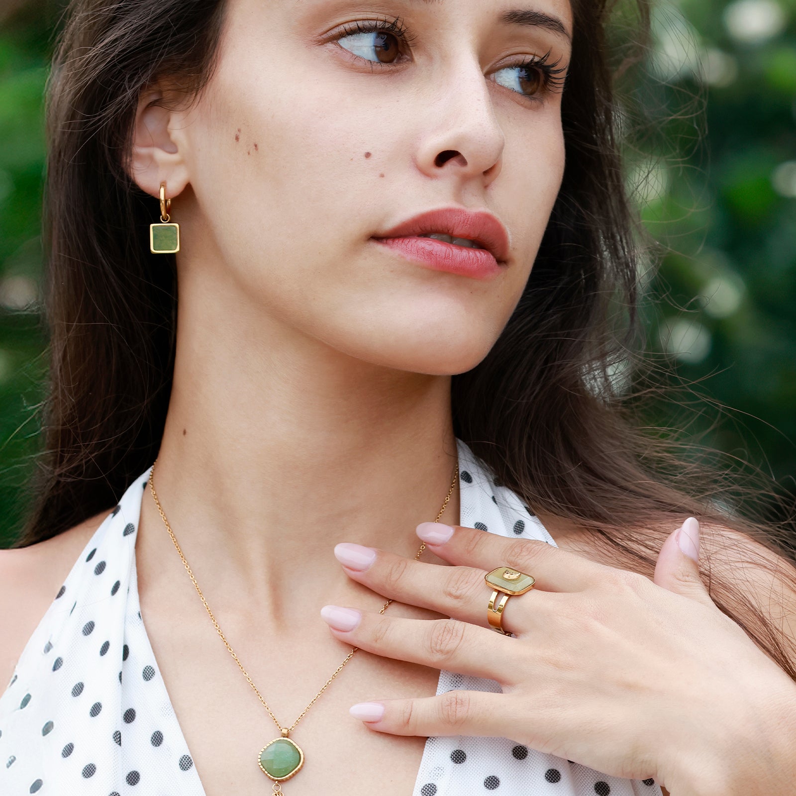 Bague Luna – Aventurine & Lune dorée
