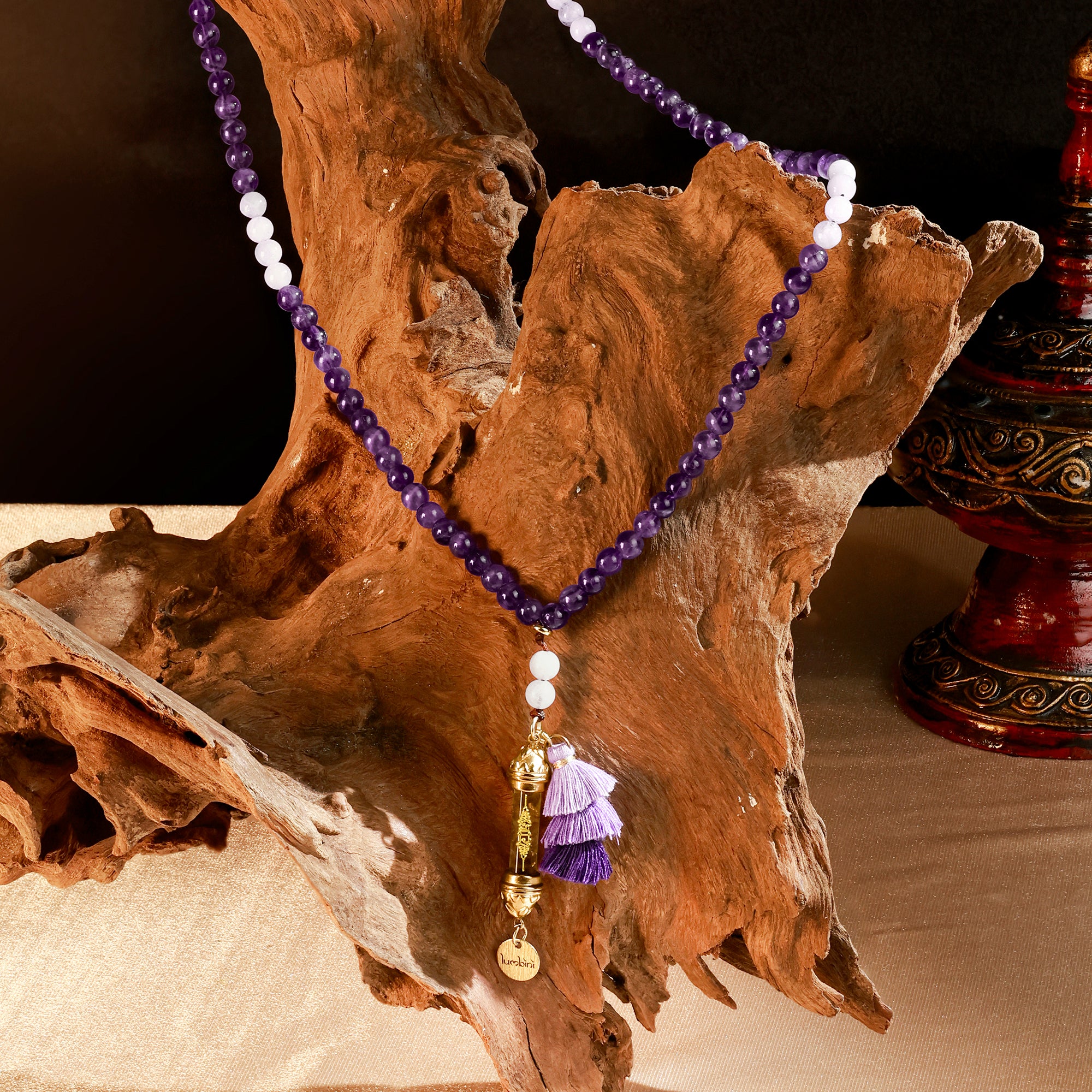 Mala Améthyste & Morganite – Clarté mentale et Libéreration Émotionnelle