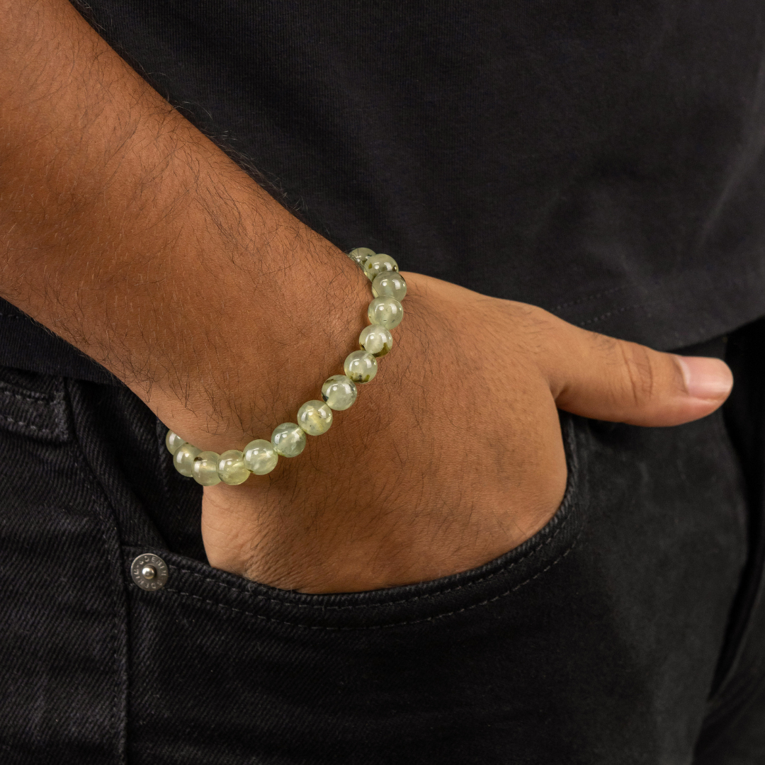 Bracelet Homme en Prehnite naturelle qualité A (boules 8mm)