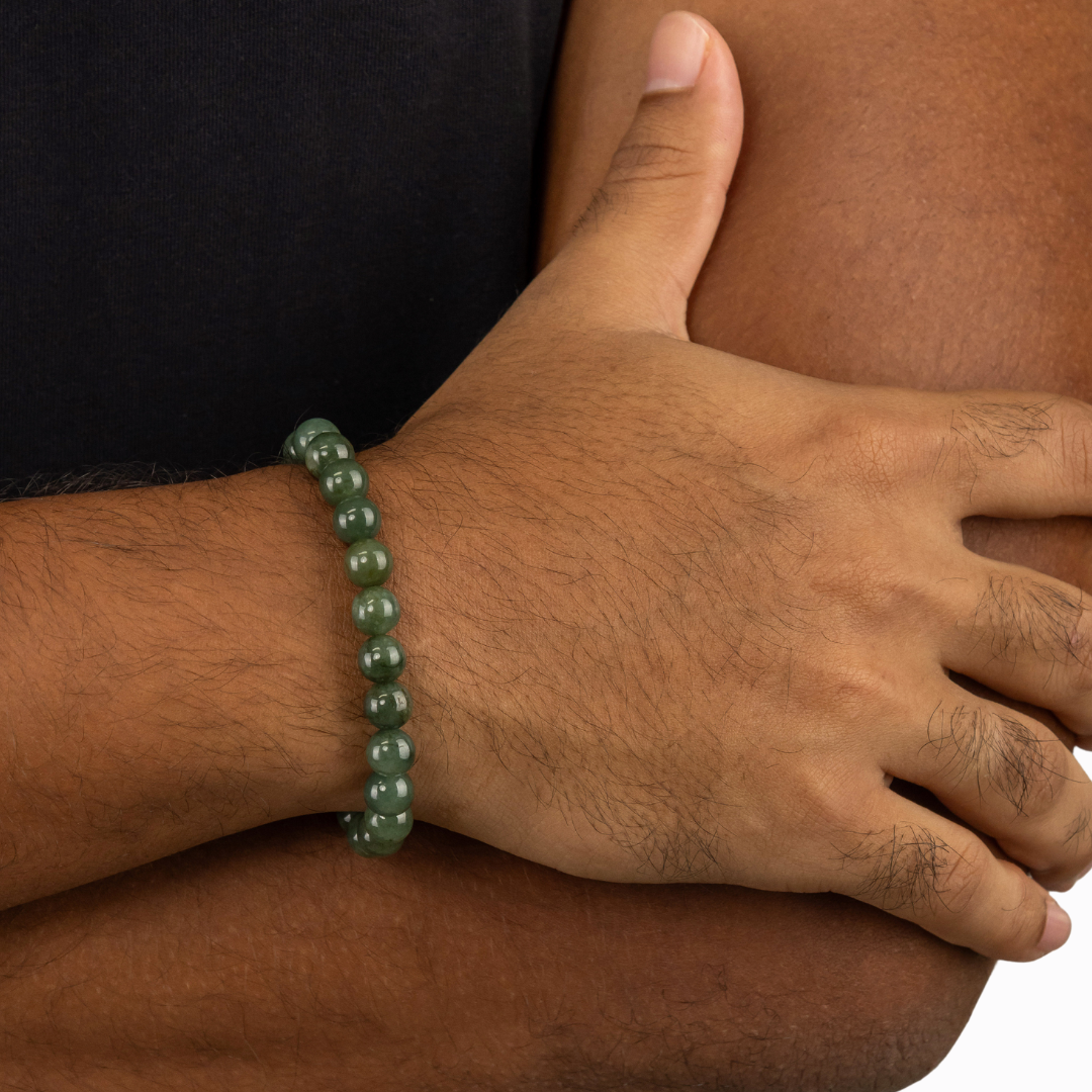 Bracelet Homme en Jade foncé naturel qualité A (boules 8mm)