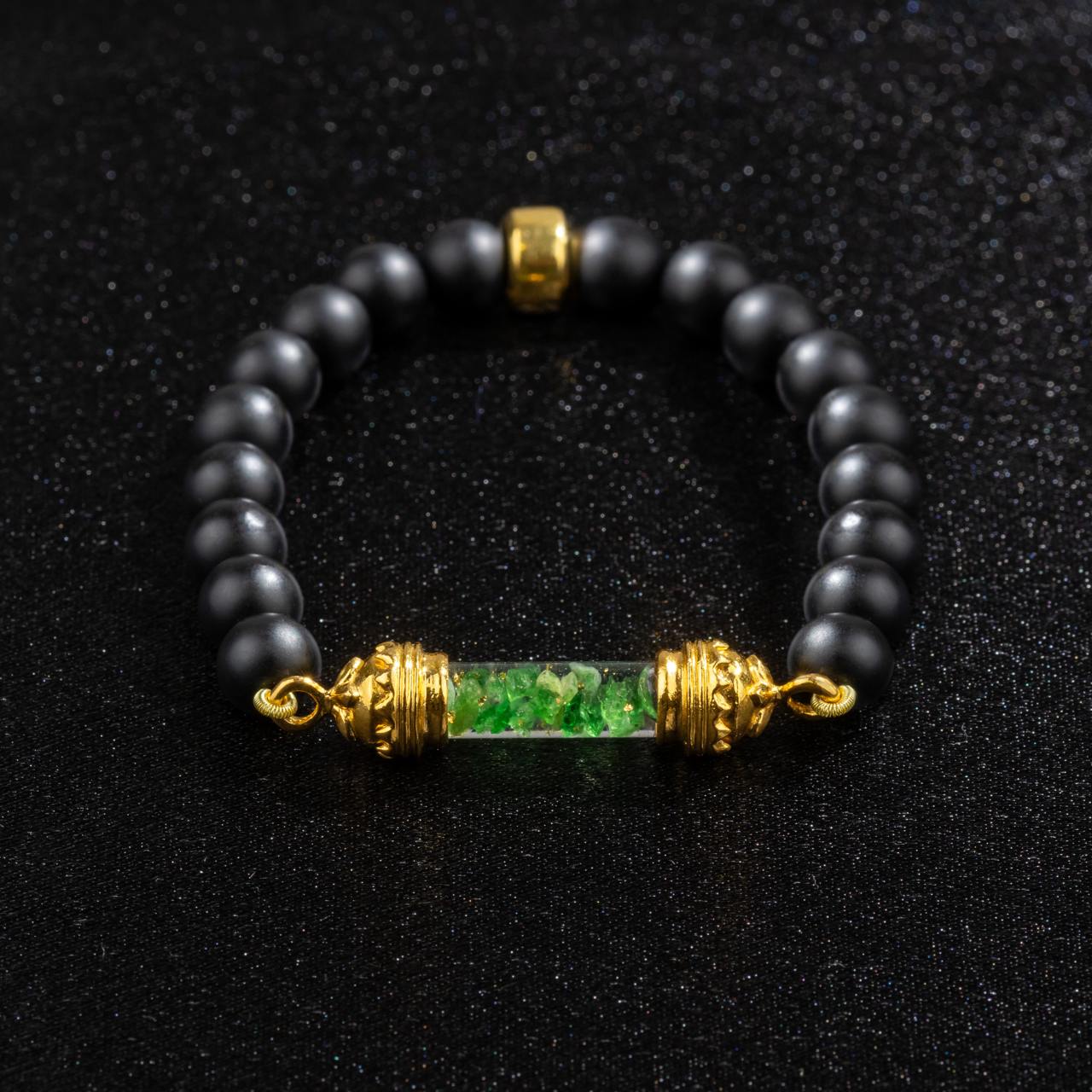 Bracelet en Onyx et Amulette Sacrée en Tsavorite - Force et Protection