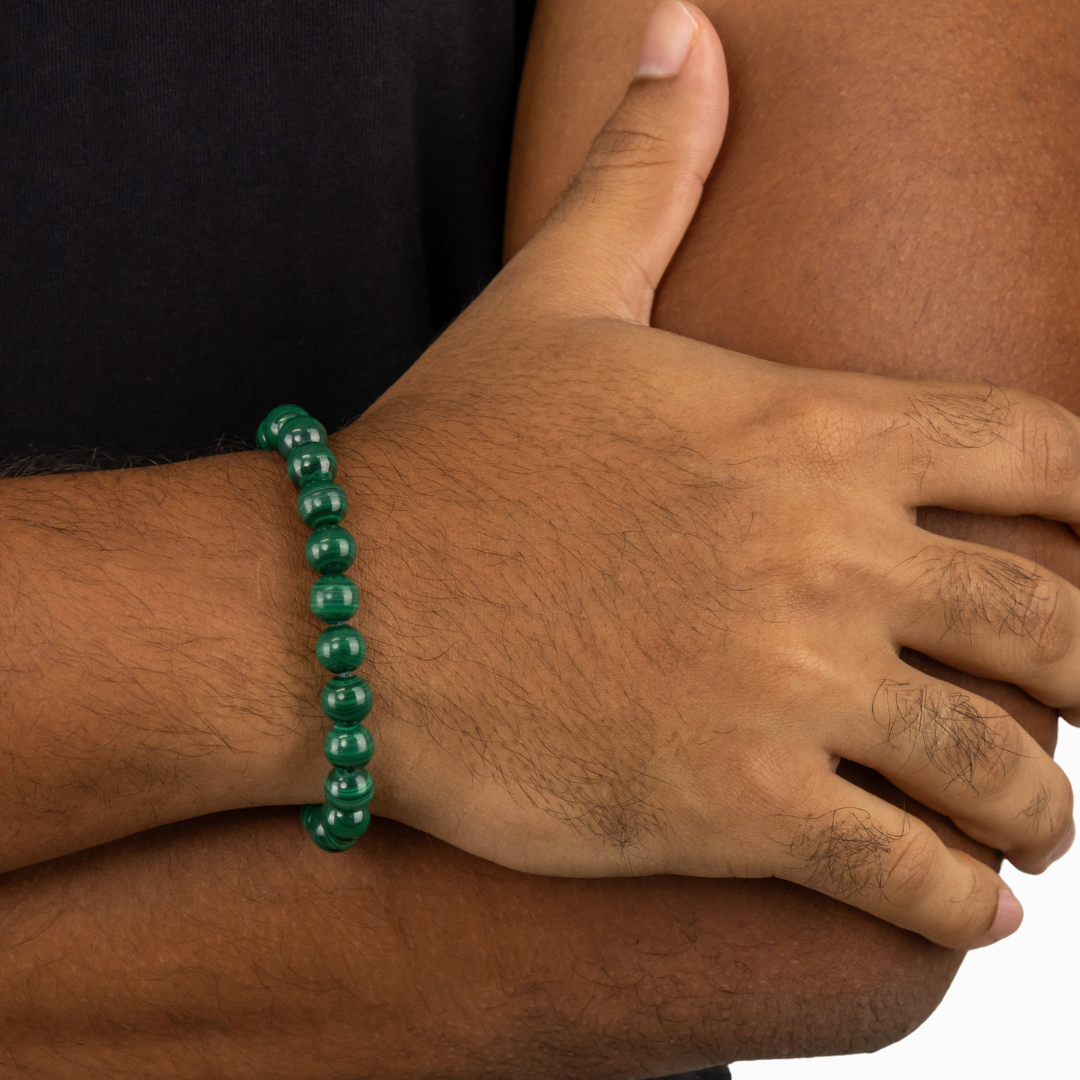 Bracelet Homme en Malachite naturelle qualité A (boules 8mm)