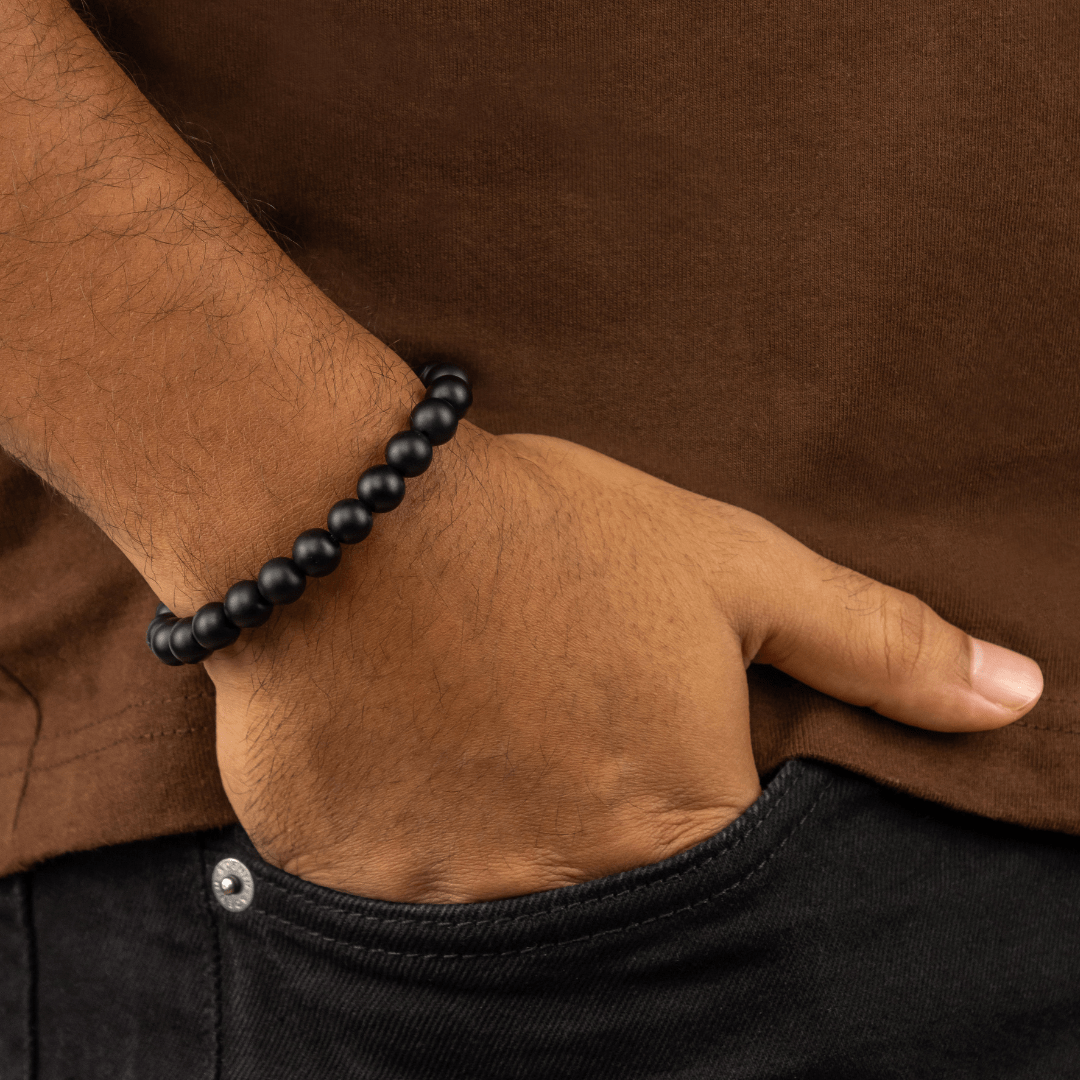 Bracelet Homme en Onyx Mat naturel qualité A (boules 8mm)