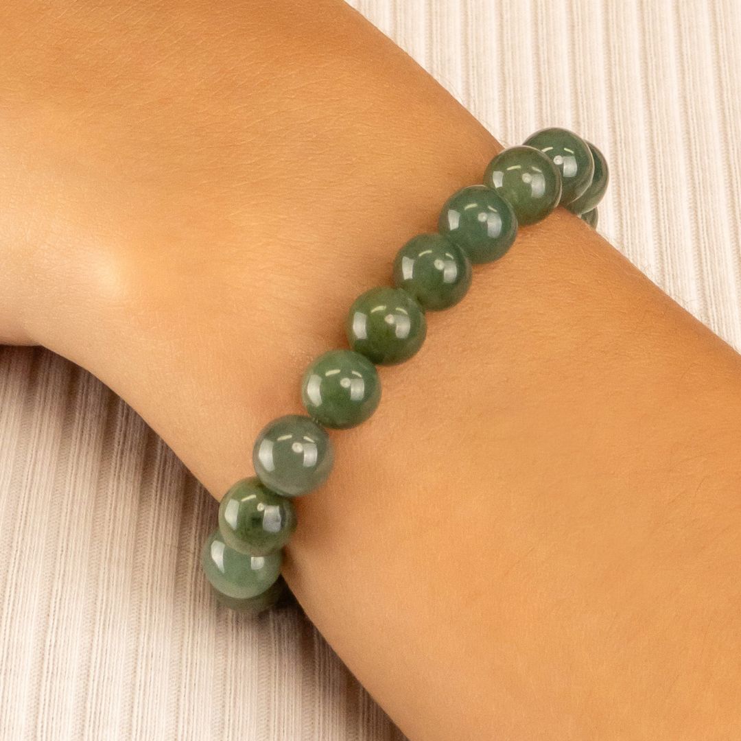 Bracelet Homme en Jade foncé naturel qualité A (boules 8mm)