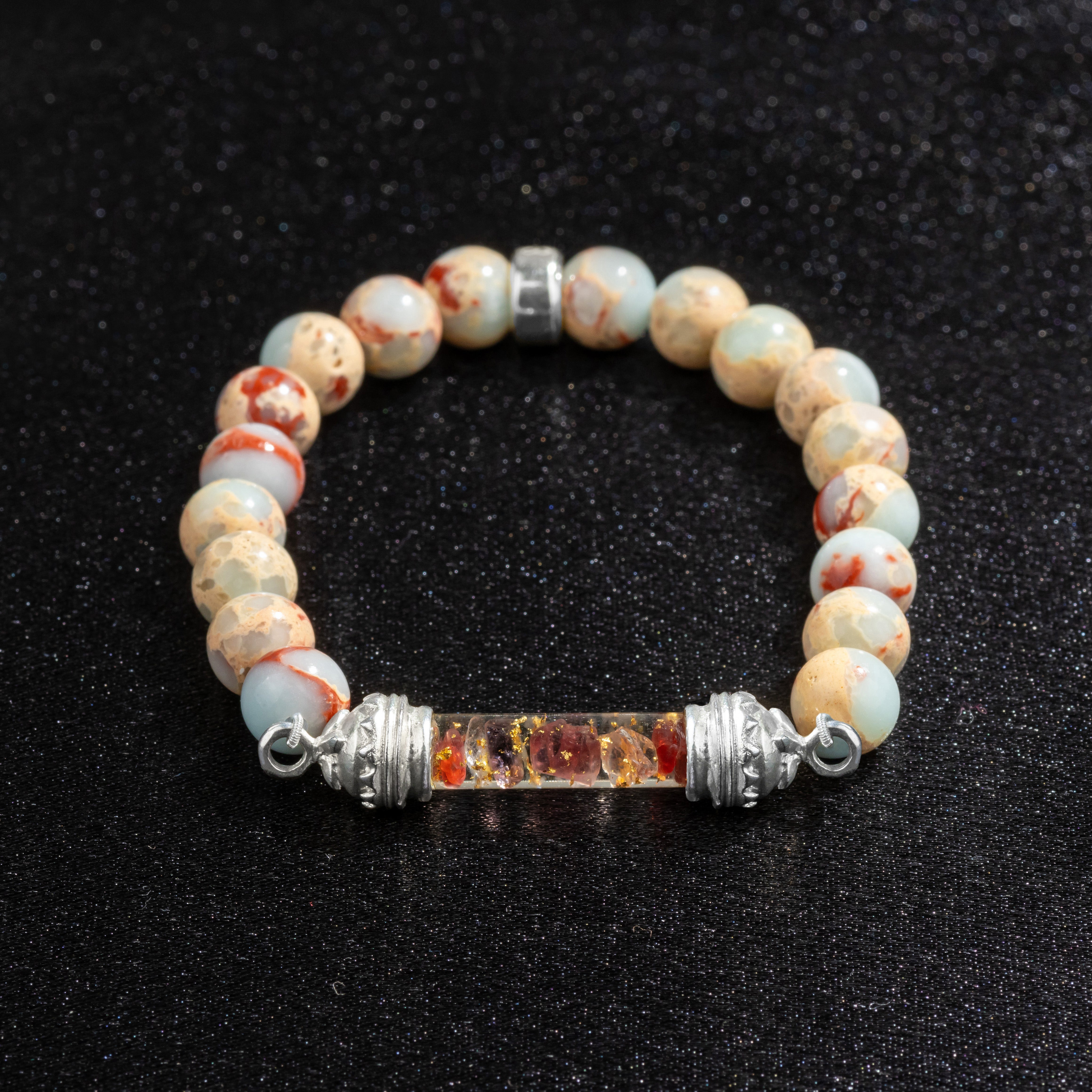 Bracelet en Shoushan Jasper et Amulette Sacrée en Spinelle - Stabilité émotionnelle et créativité