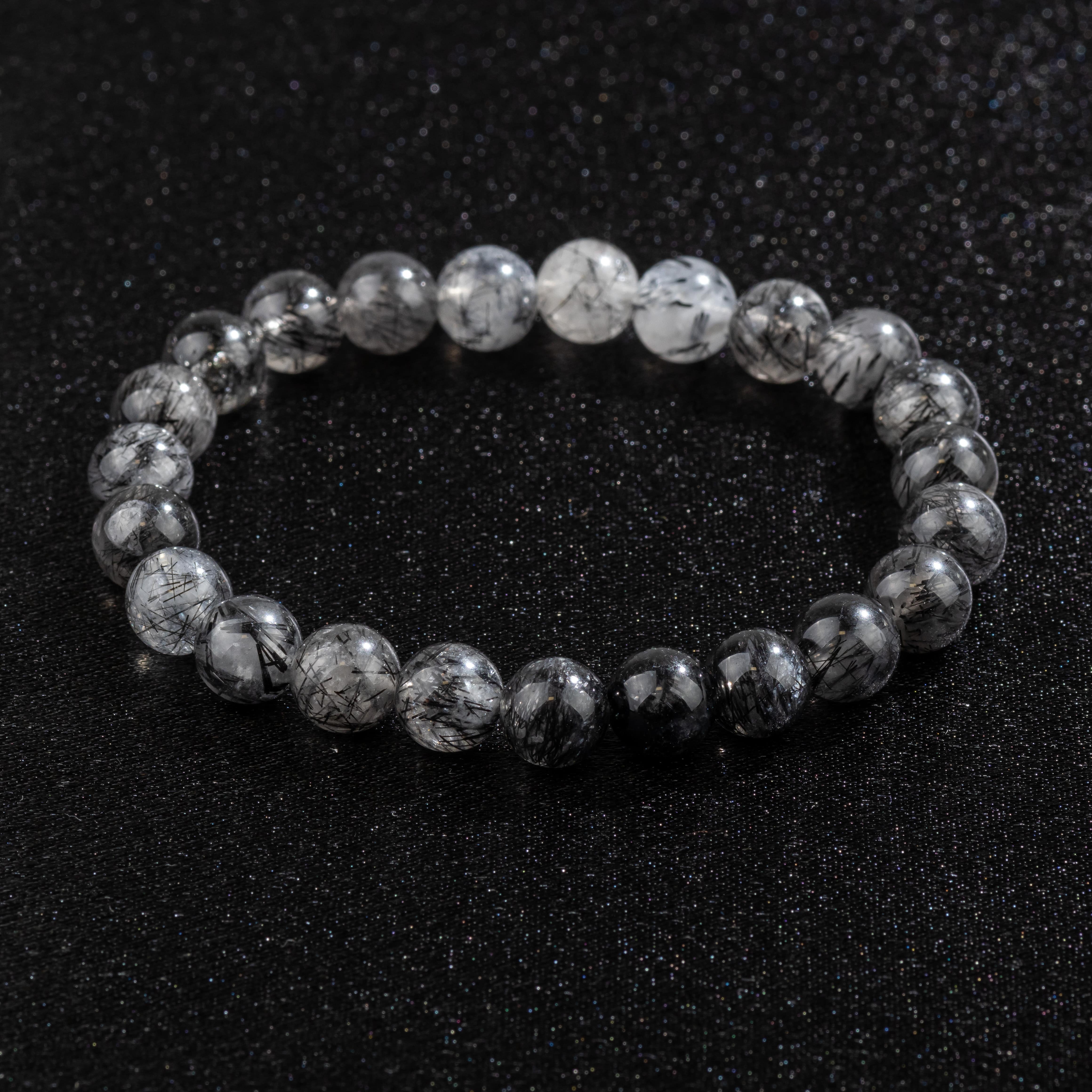 Bracelet Femme en Quartz Rutile noir naturel qualité A (boules 8mm)