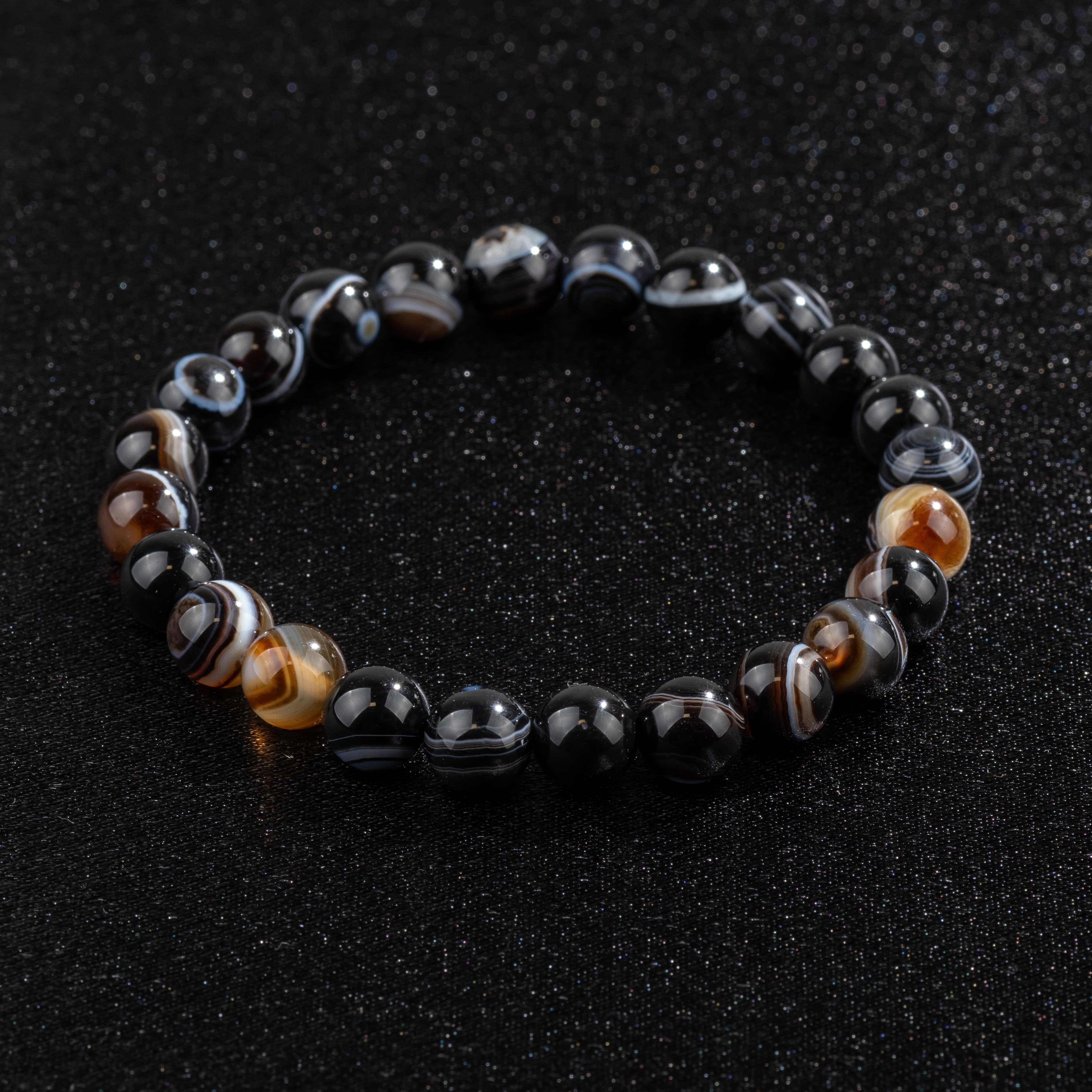 Bracelet Femme en Agate noire naturelle qualité A (boules 8mm)