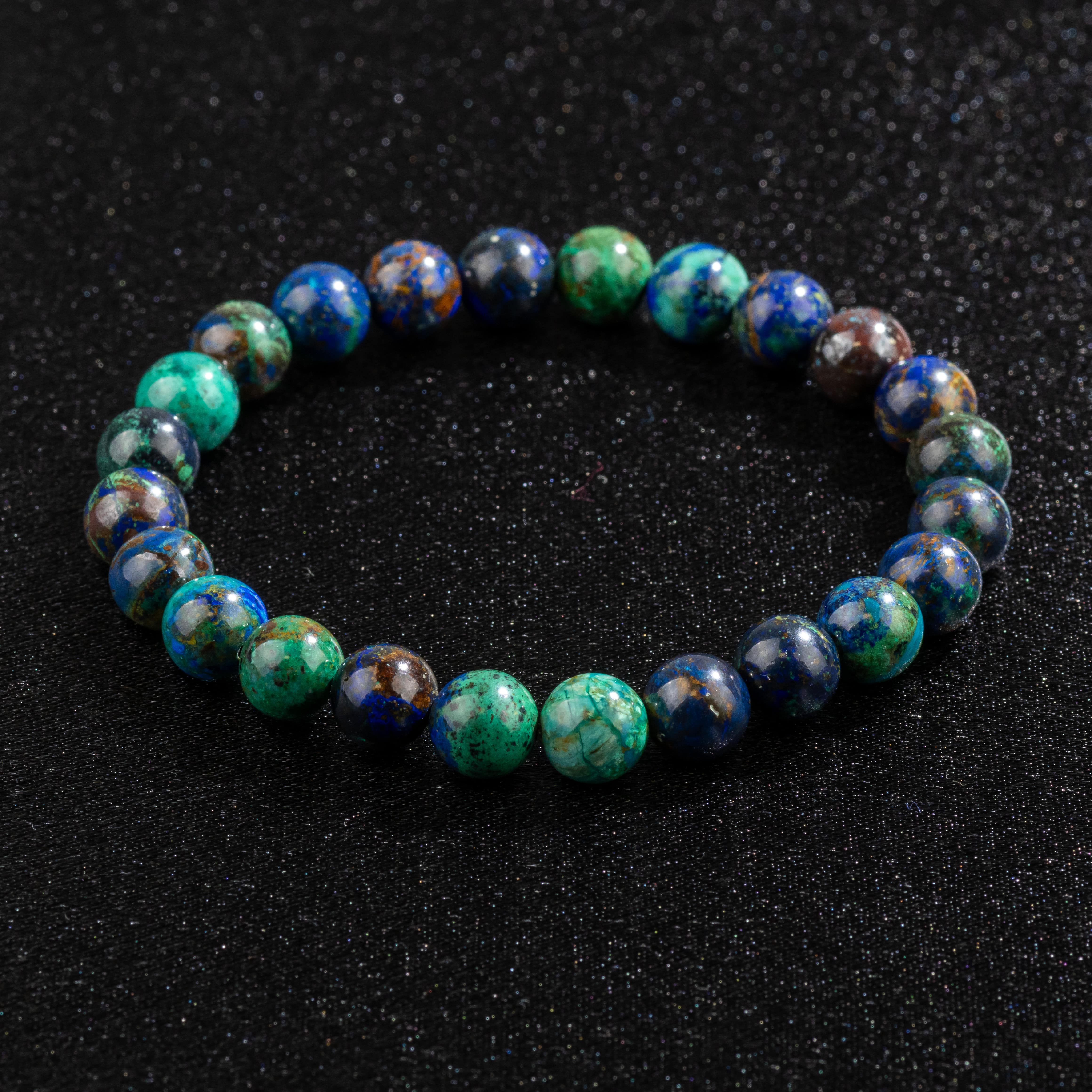 Bracelet Homme en Azurite Malachite naturelle qualité AAA (boules 8mm)