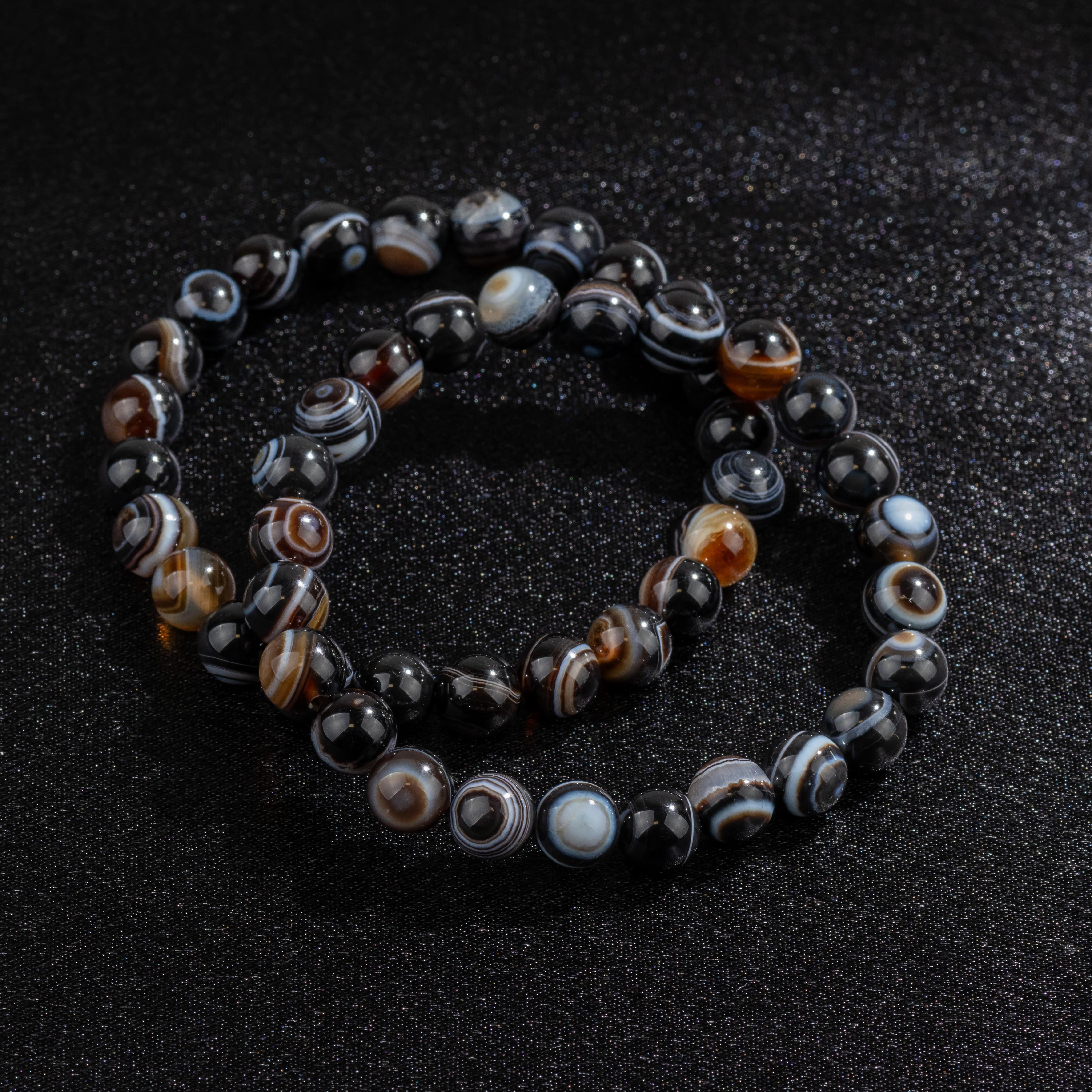 Bracelet Homme en Agate noire naturelle qualité A (boules 8mm)