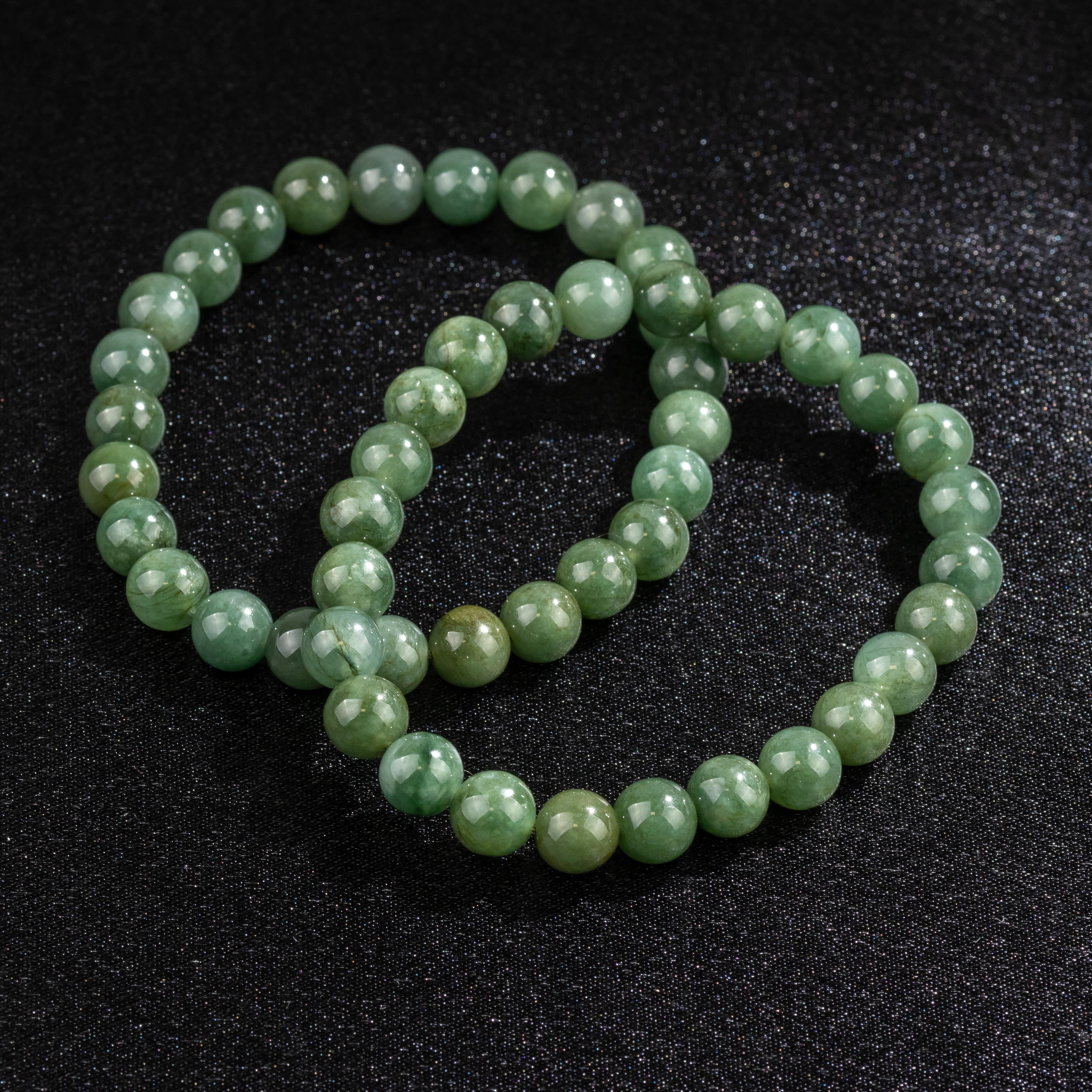 Bracelet Homme en Jade foncé naturel qualité A (boules 8mm)