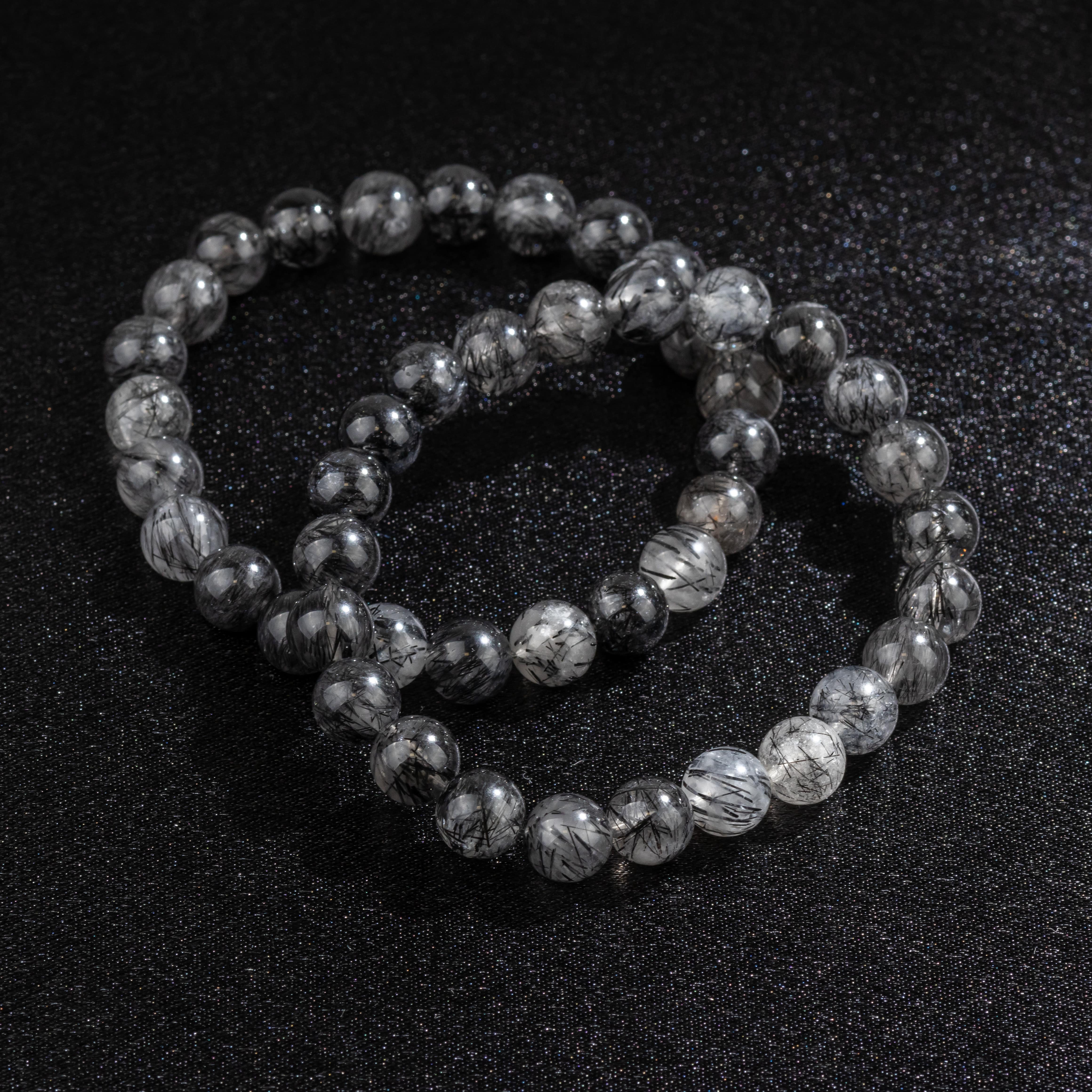 Bracelet Homme en Quartz Rutile noir naturel qualité A (boules 8mm)