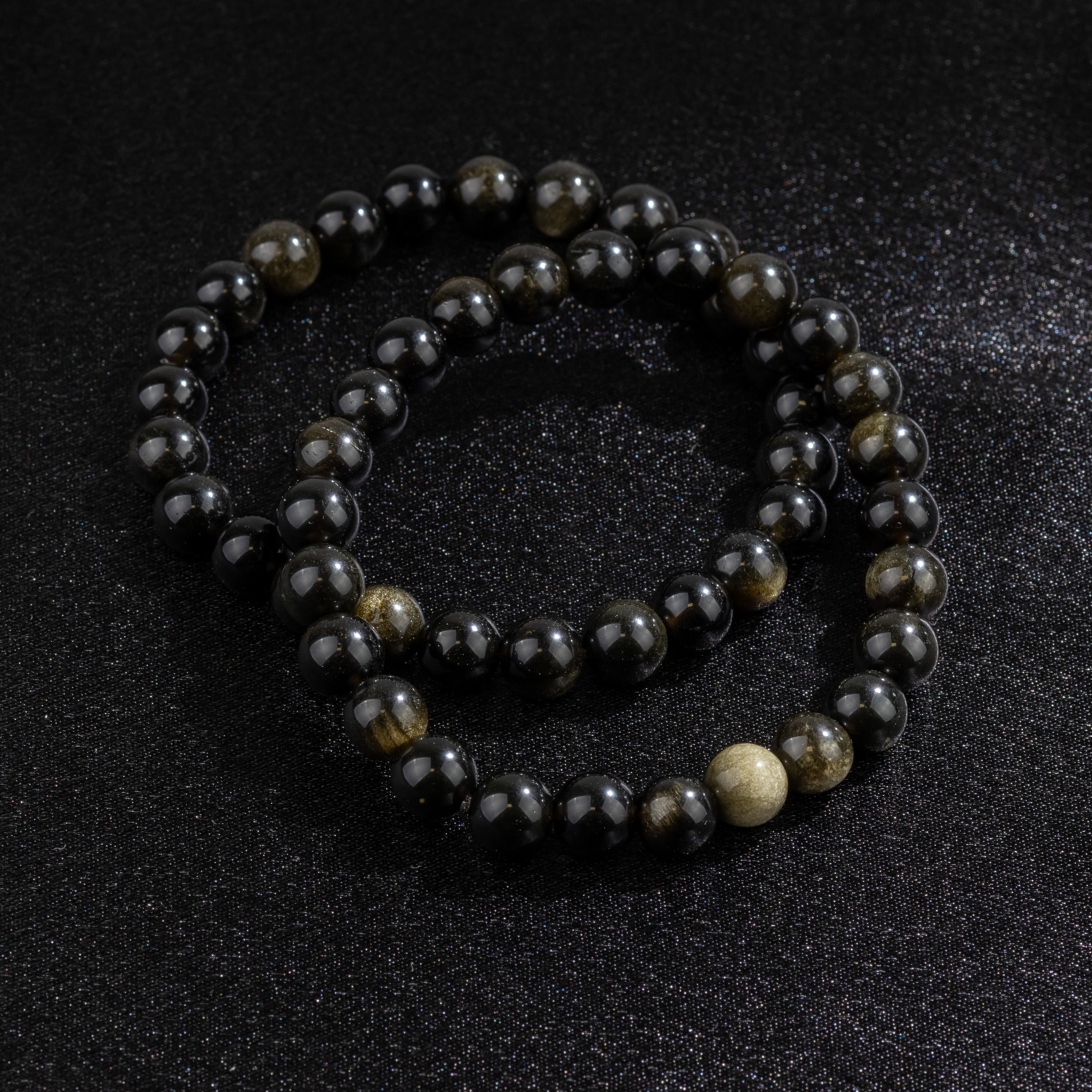 Bracelet Homme en Obsidienne Dorée naturelle qualité AAA (boules 8mm)