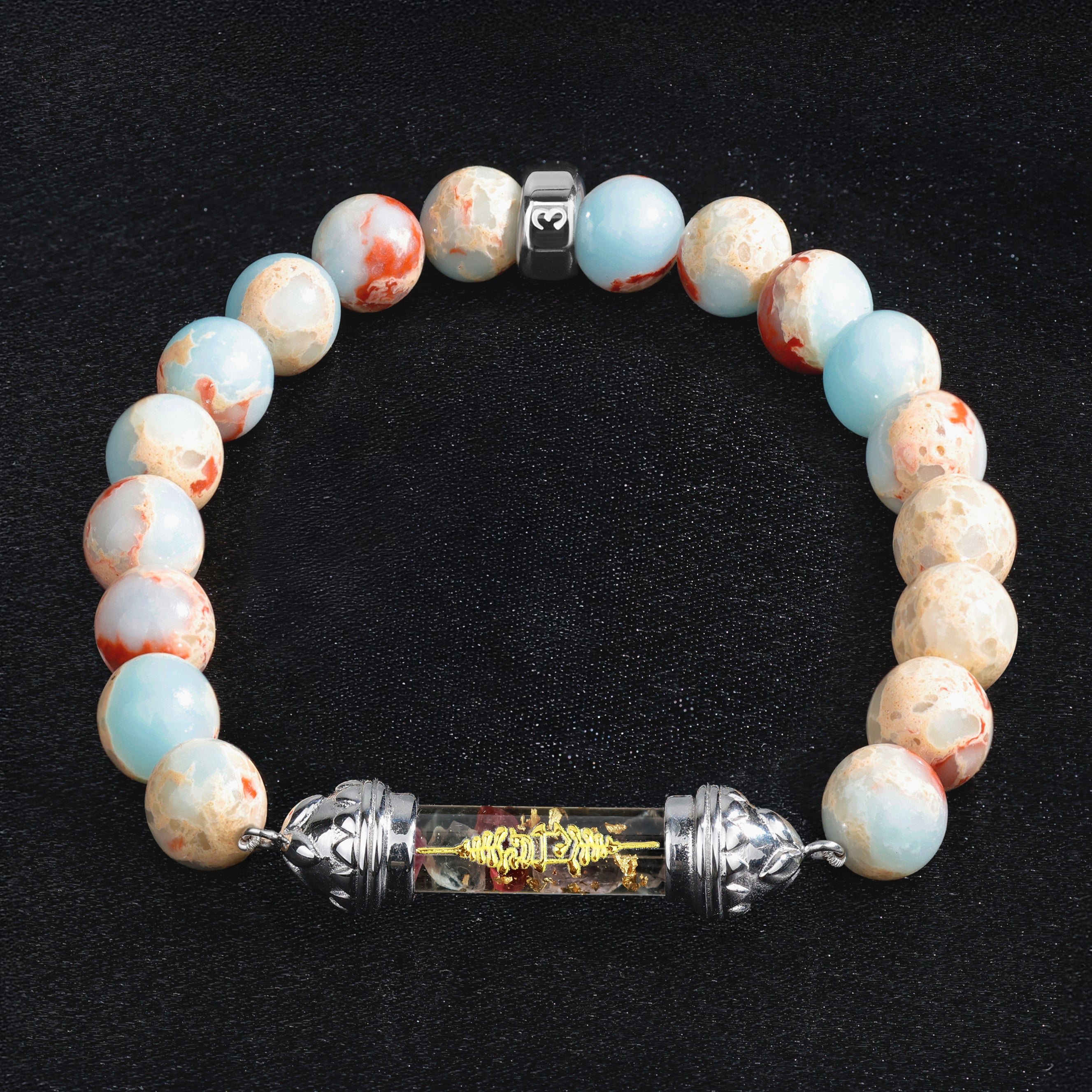 Bracelet en Shoushan Jasper et Amulette Sacrée en Spinelle - Stabilité émotionnelle et créativité