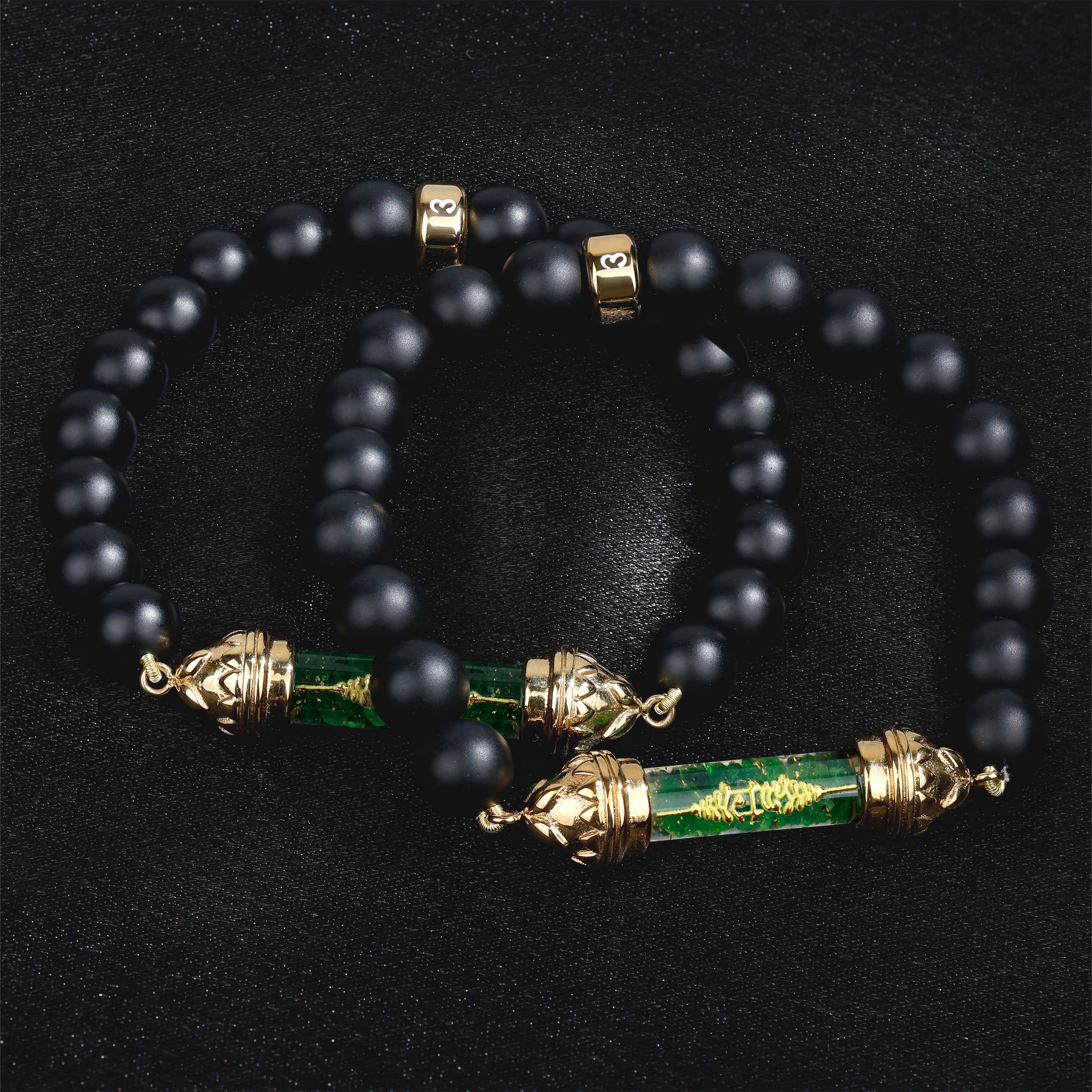 Bracelet en Onyx et Amulette Sacrée en Tsavorite - Force et Protection