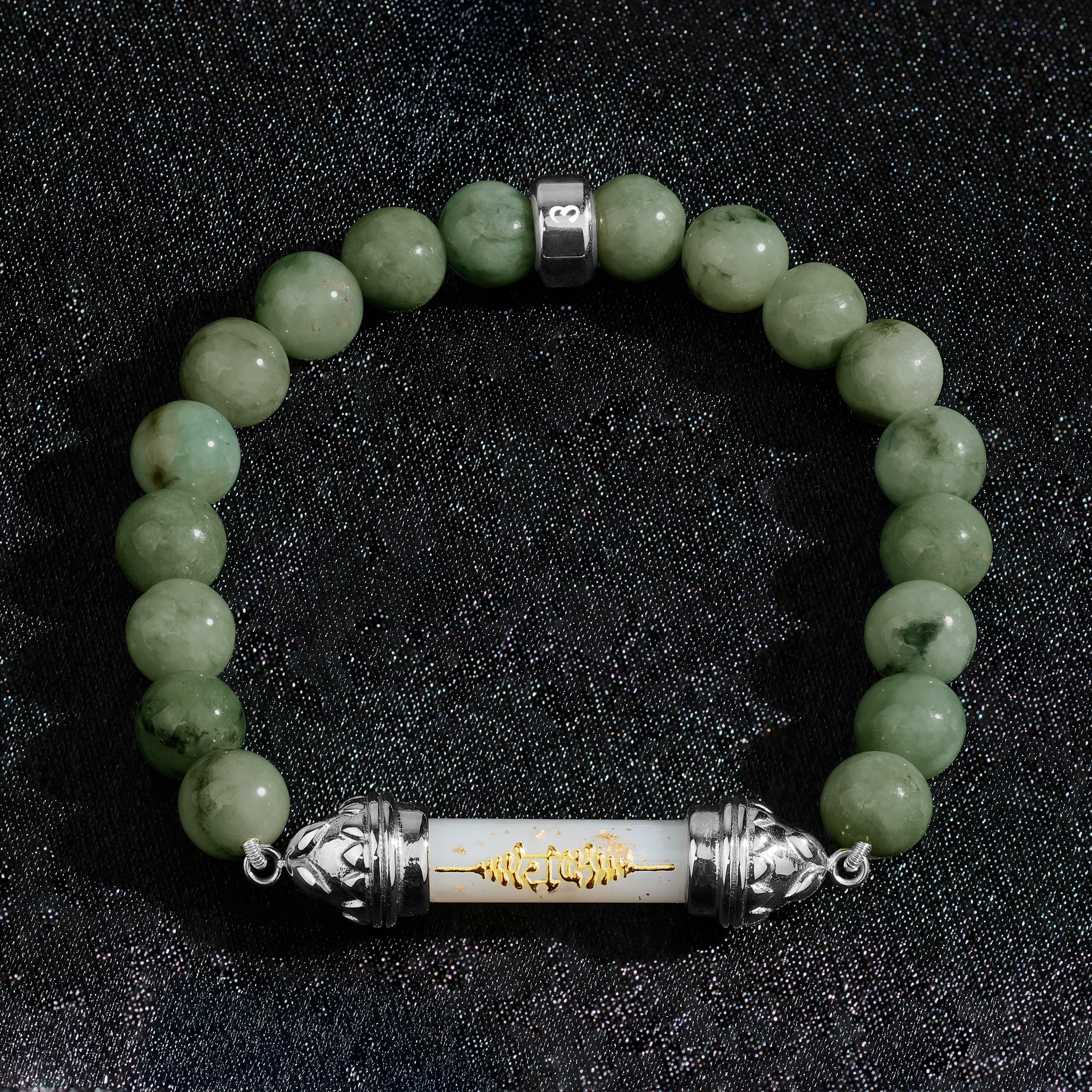 Bracelet en jade et Amulette sacrée Takrut en cire d'abeille - Prospérité et richesse