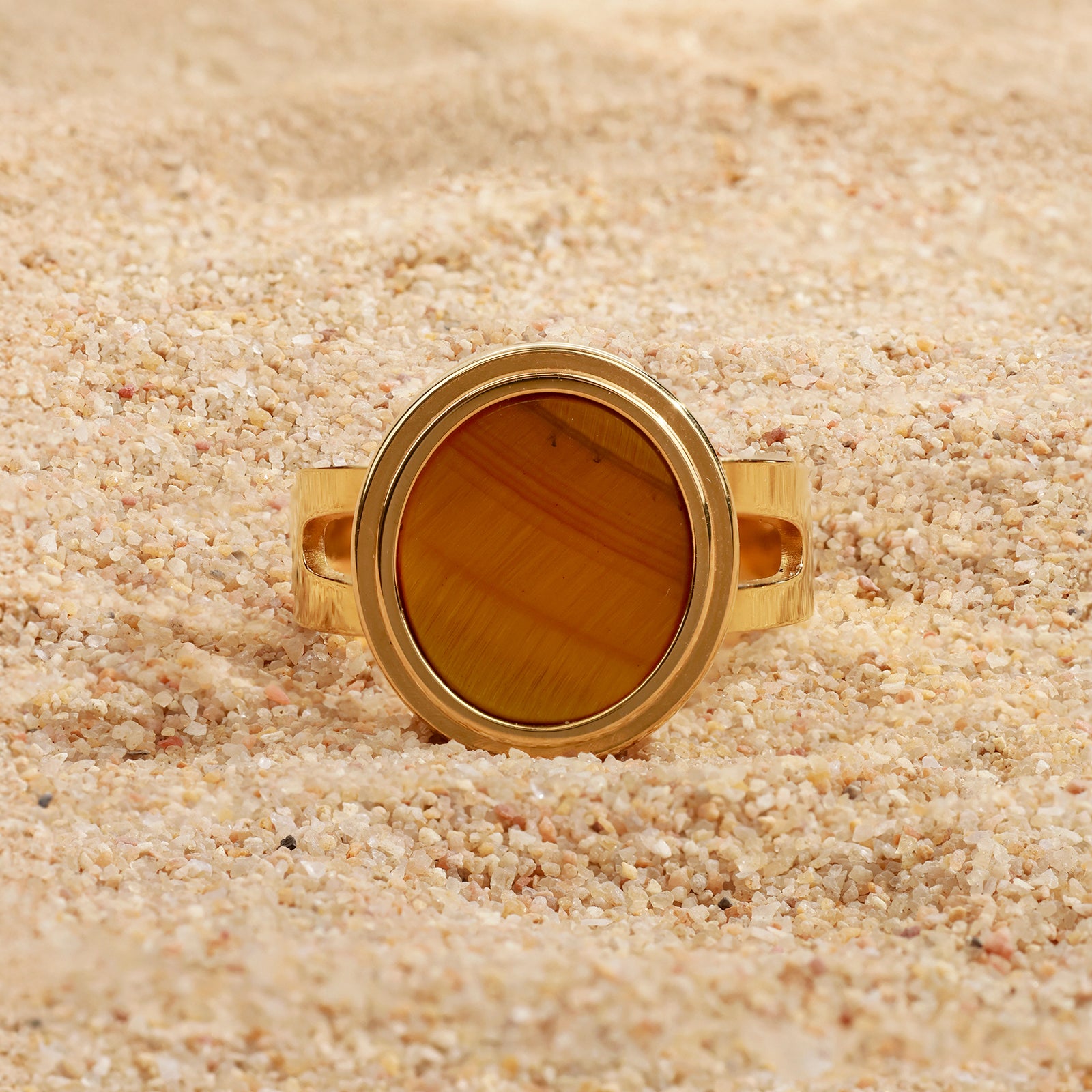 Bague Solea Tiger – Œil de tigre ovale & dorure 18K