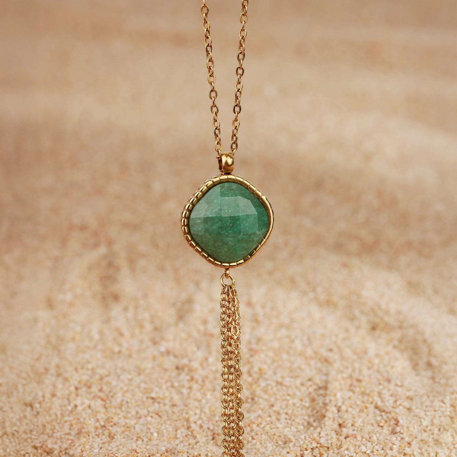 Collier Ondine – Aventurine & Chaines dorées