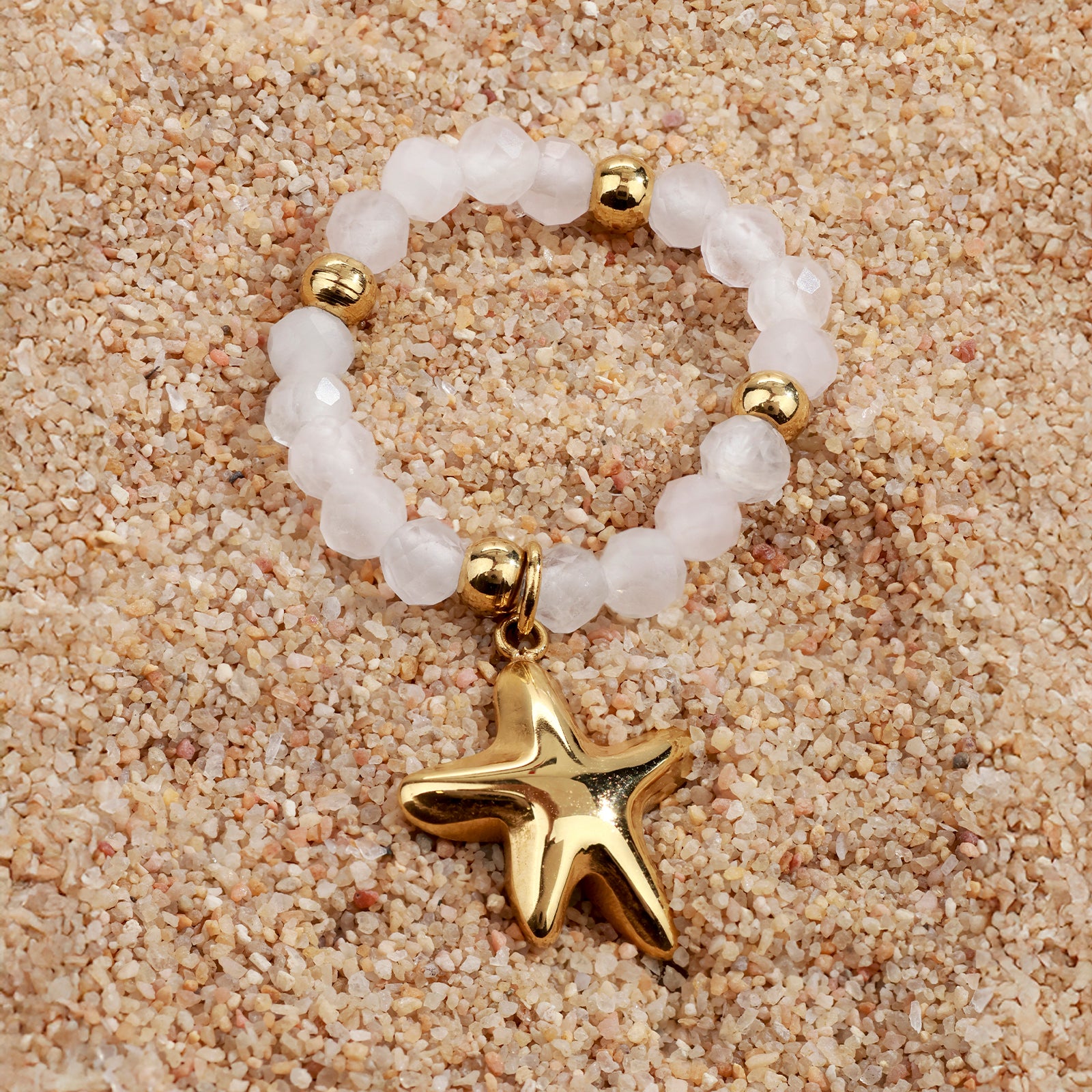 Bague Sirena – Quartz rose & étoile dorée