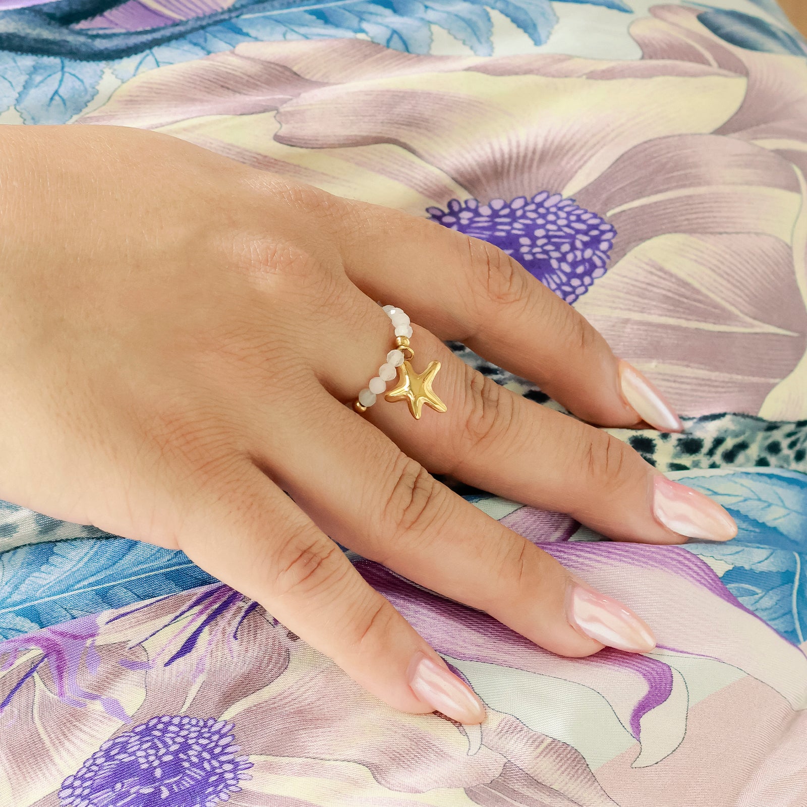 Bague Sirena – Quartz rose & étoile dorée